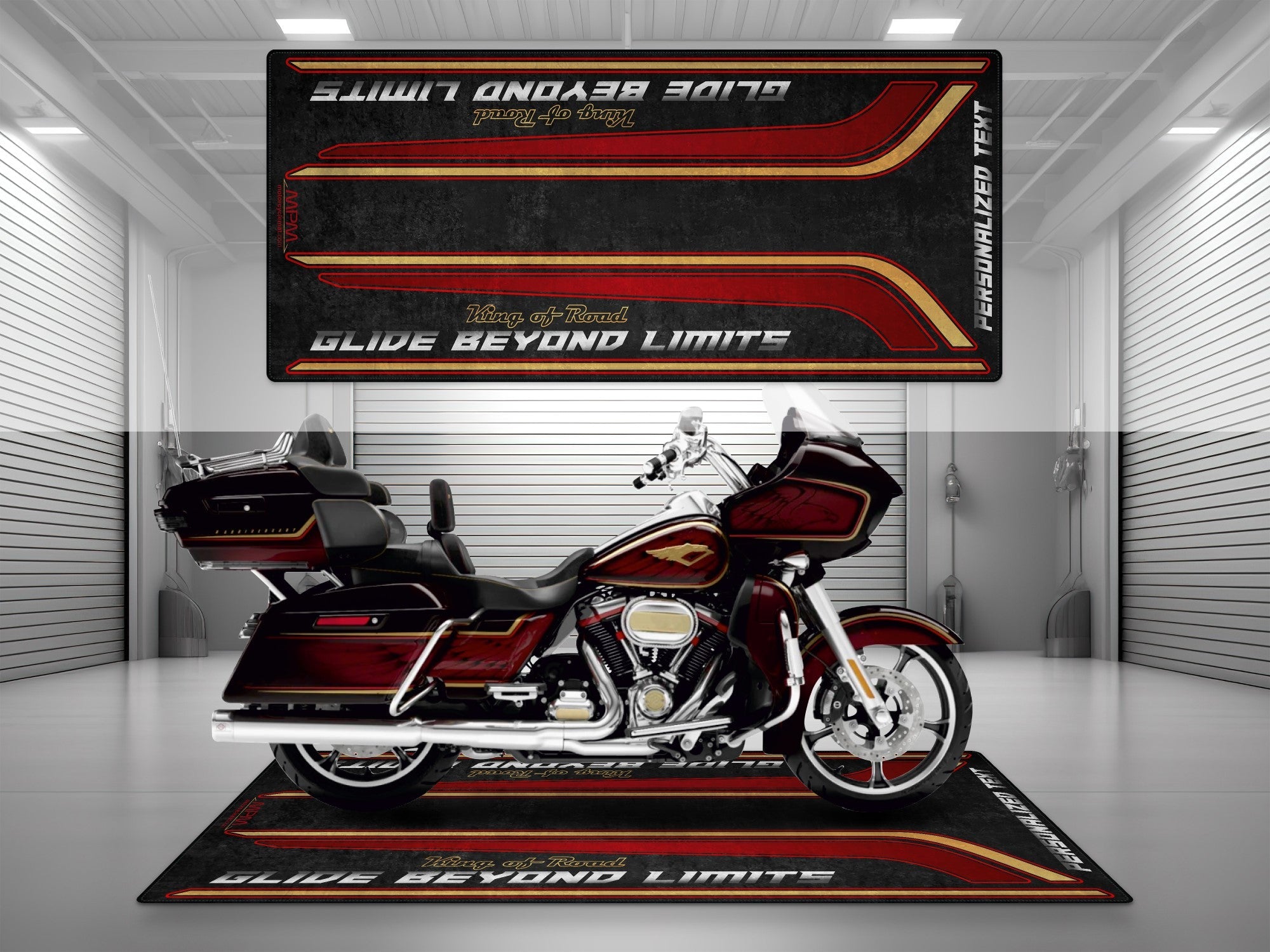 MPM Motorcycle Mat for Special Cruiser Motorcycle "Glide Beyond Limits - King of Road" - MM7351