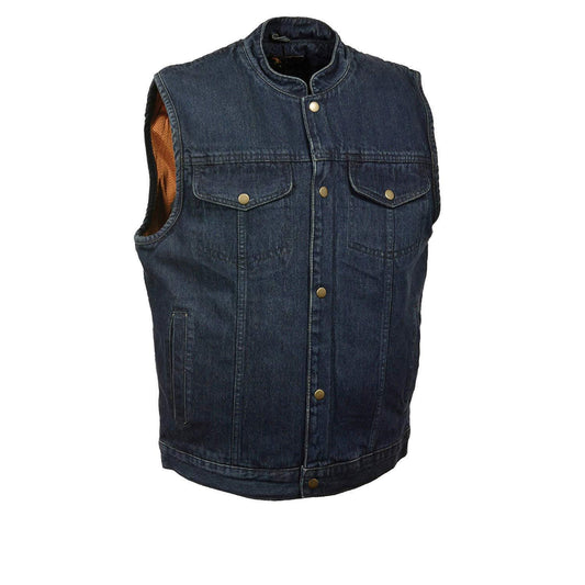 DM2238 Men's Classic Blue Denim Club Style Vest with Snap Button Closure