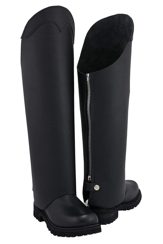 MLM5556 Unisex Black Leather Tall Half Chaps with Back Zipper