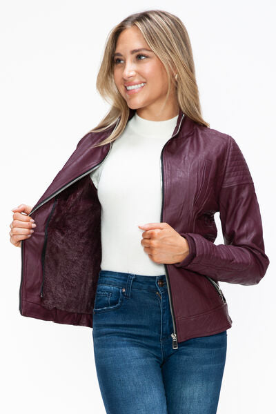 Women Warm Sleek Dual-Zipper Layered Jacket with Cozy Fuzzy Hood Urban Chic & Comfortable Jacket