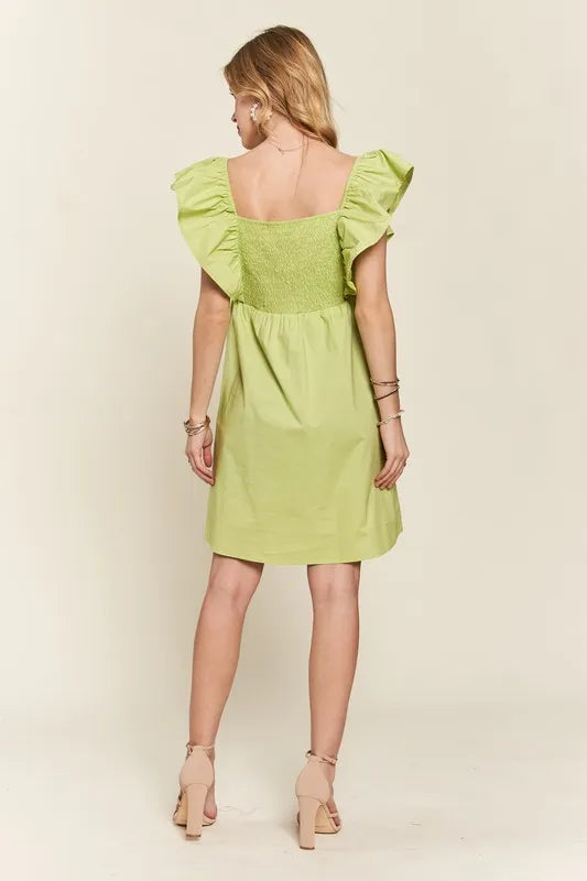 Smocked Back Ruffled Cap Sleeve Babydoll Dress For Summer – Feminine, Flattering, Comfortable, Playful Charm