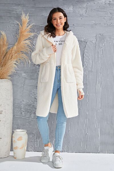 Red Double Take Full Size Hooded Teddy Bear Jacket with Thumbholes Ultra-Cozy & Stylish Comfortable Outerwear