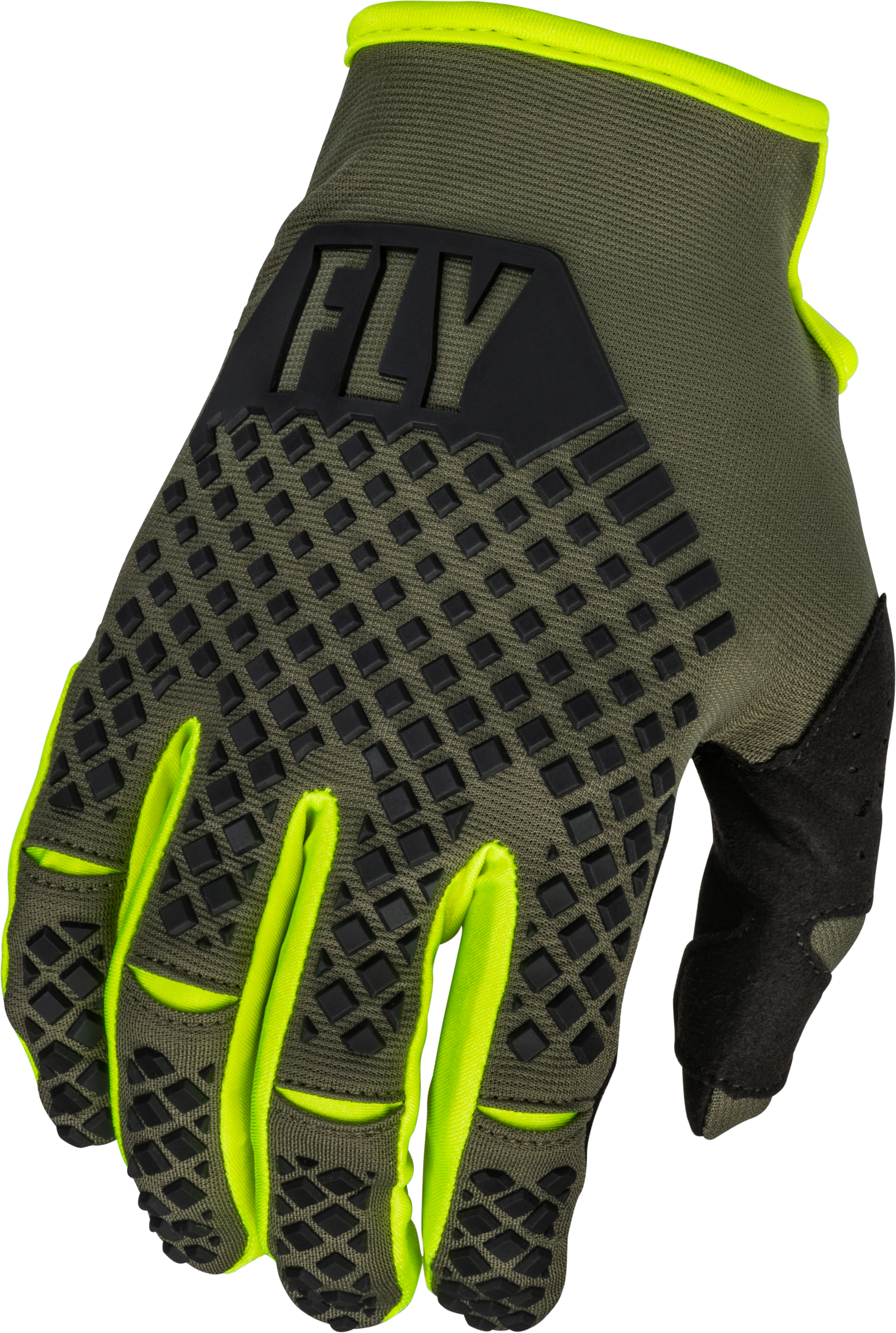 Fly Racing Youth Kinetic Gloves Olive Green/Hi-Vis Ym 376-413YM