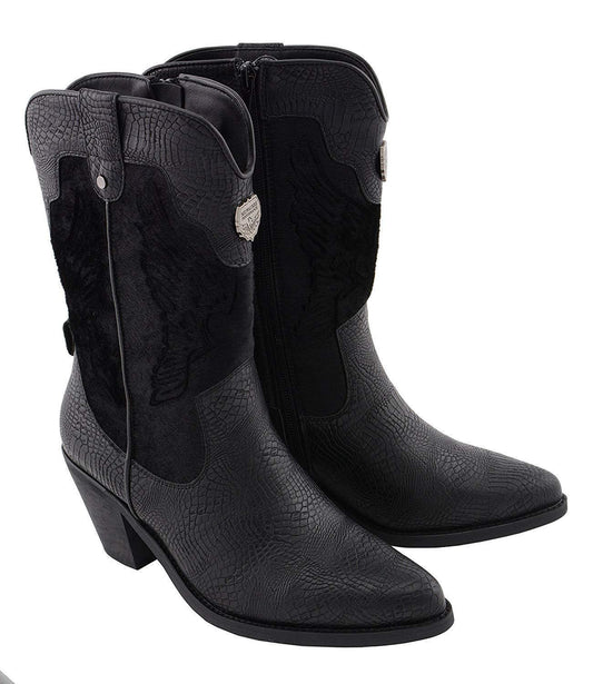 Women's Black Western Style Fashion Boots with Black Snake Print MBL9441