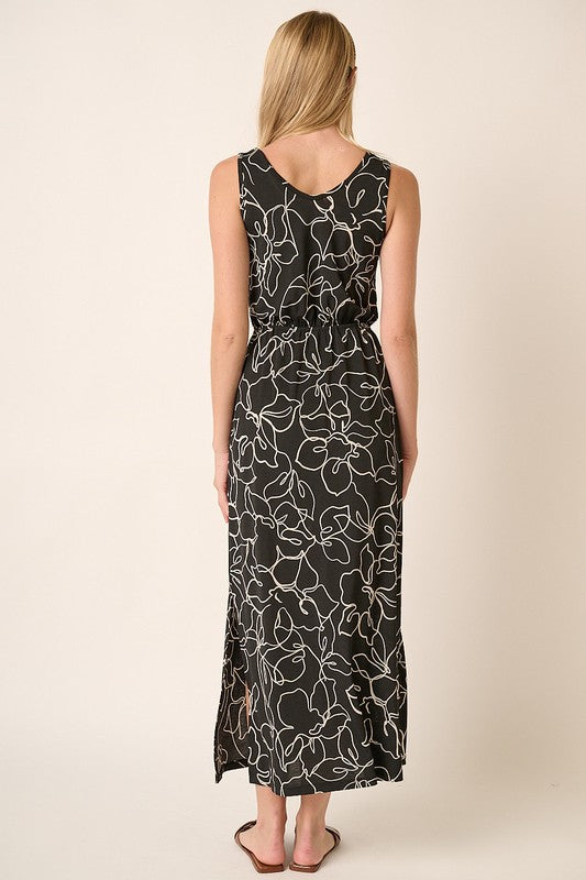 New Side Slit Flower Print V-Neck Sleeveless Dress For Women – Elegant and Feminine Sleeveless Dress with Flattering V-Neck and Side Slits
