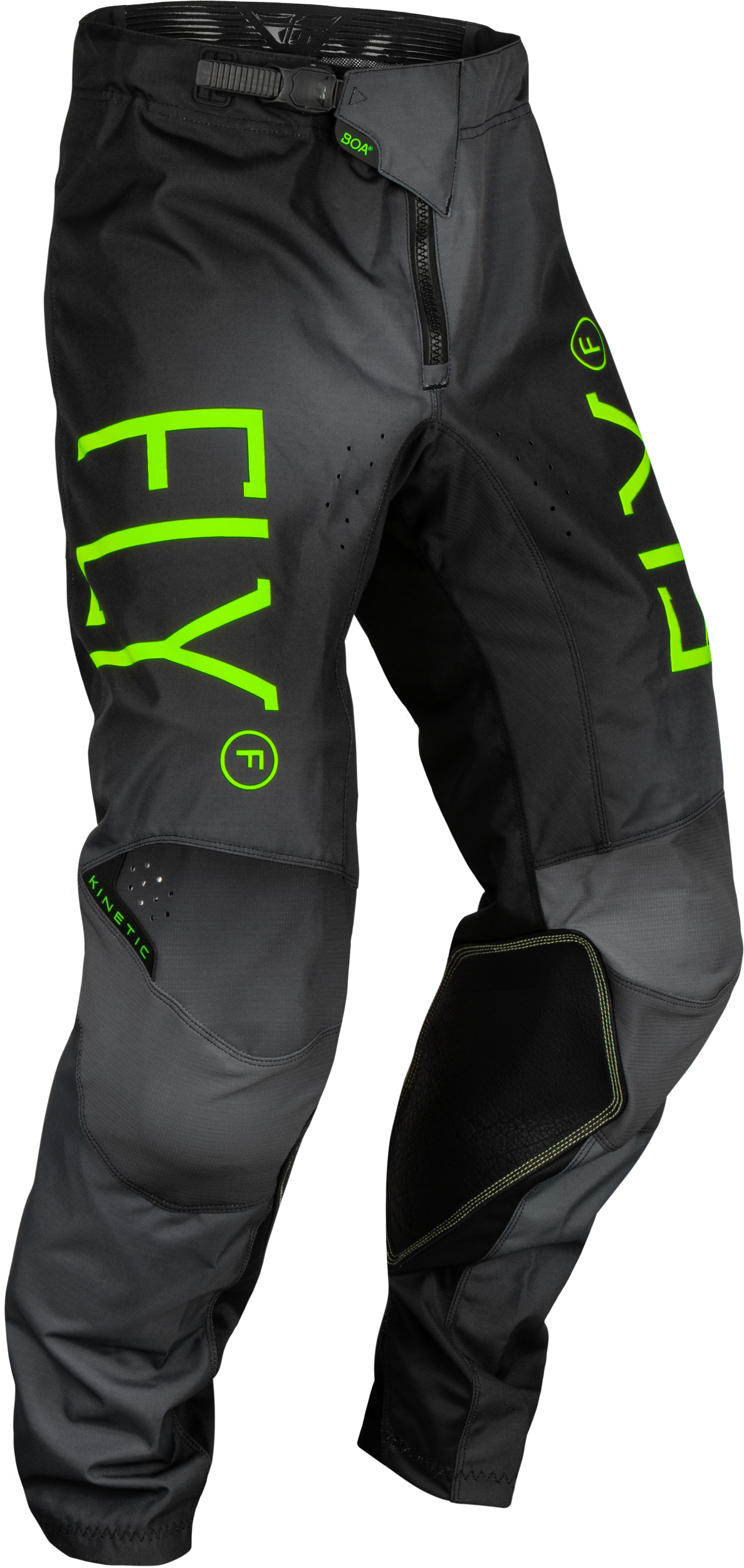 Fly Racing Youth Kinetic Prodigy Pants Char/Neon Green/True Blu Sz 26 377-53626