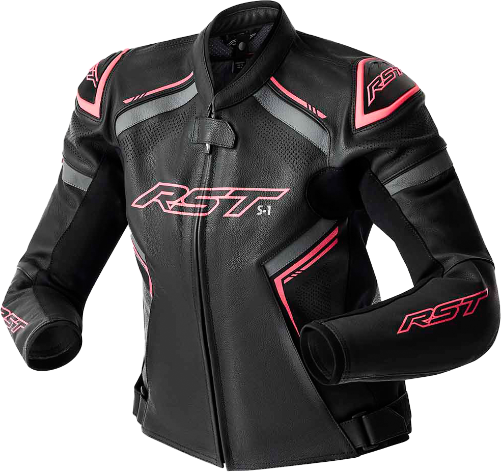 RST Womens S1 D3o Leather Jacket Blk/Flo Pink Xl 556-3626116