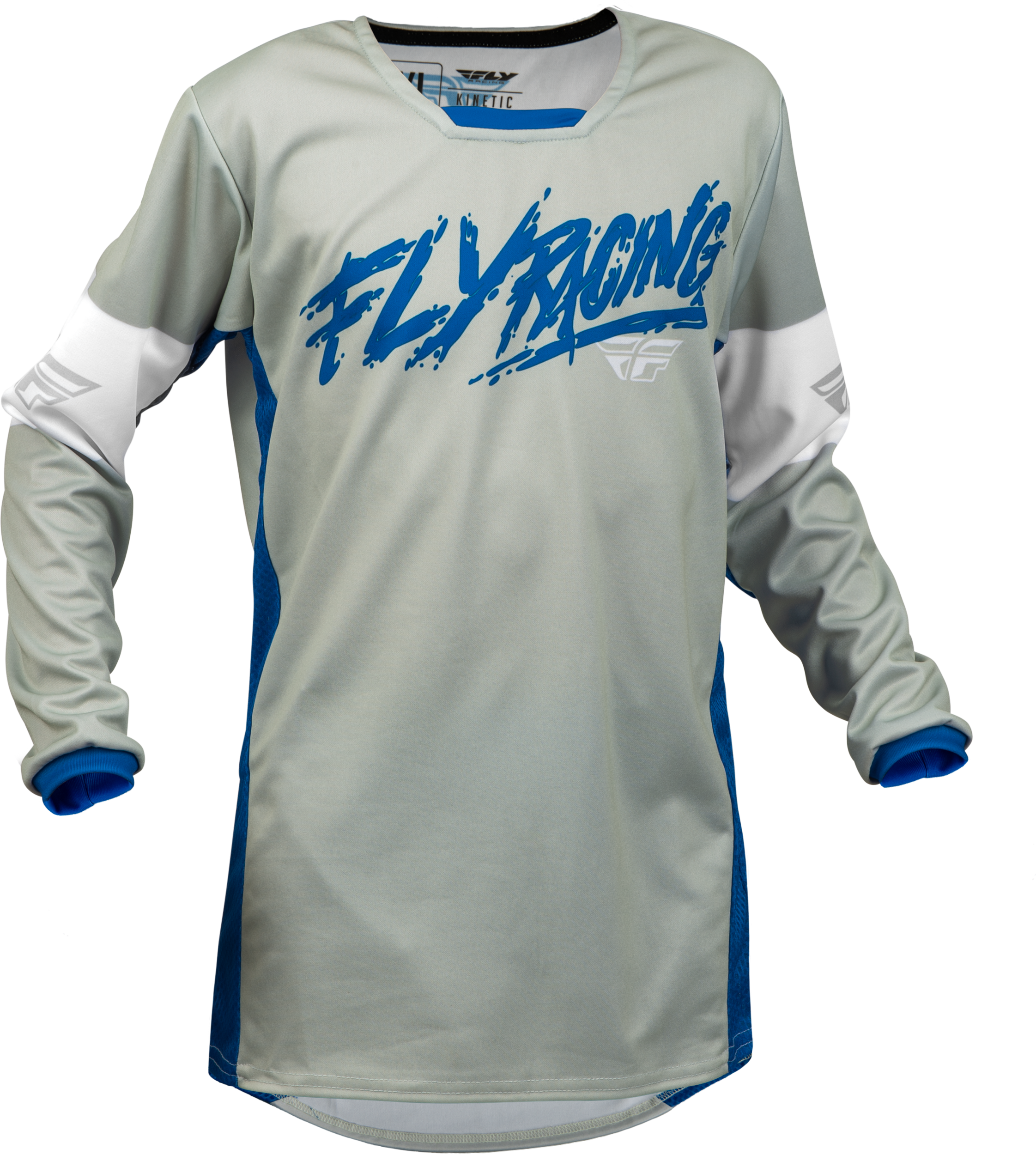 Fly Racing Youth Kinetic Khaos Jersey Light Grey/Blue/White Yx 376-423YX