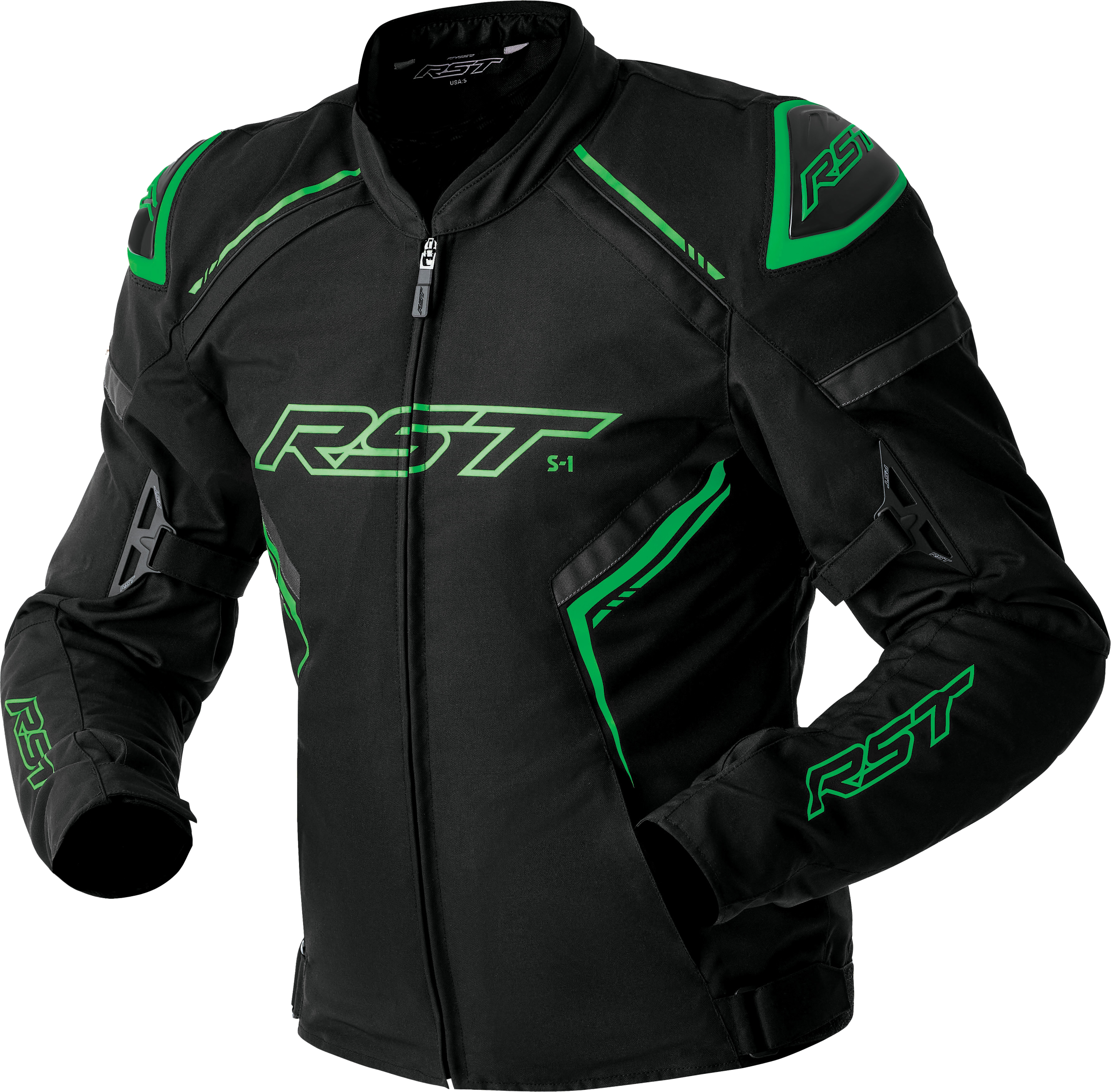RST S1 D3o Textile Jacket Black/Grey/Flo Grn Lg 556-3614344