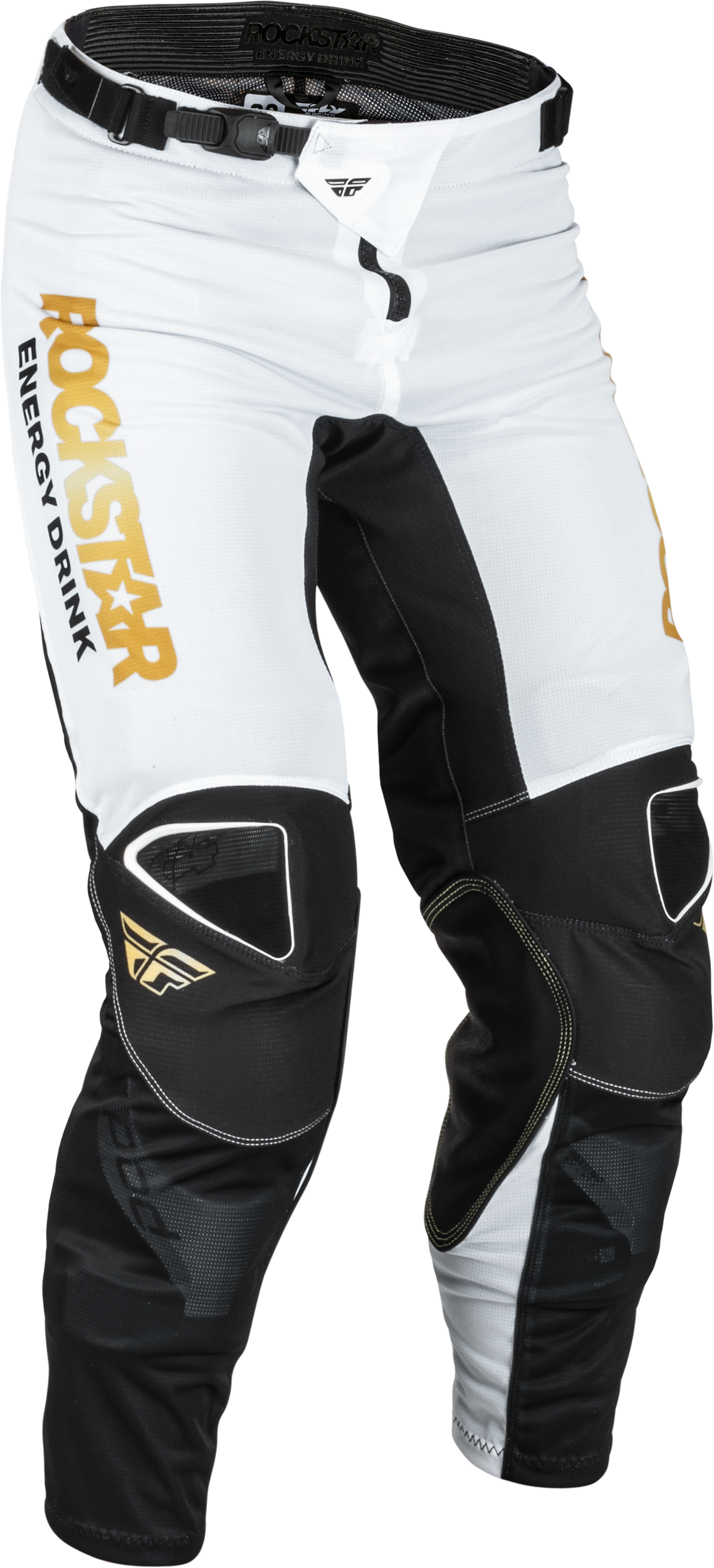 Fly Racing Kinetic Rockstar Mesh Pants White/Black/Gold Sz 34 376-32834
