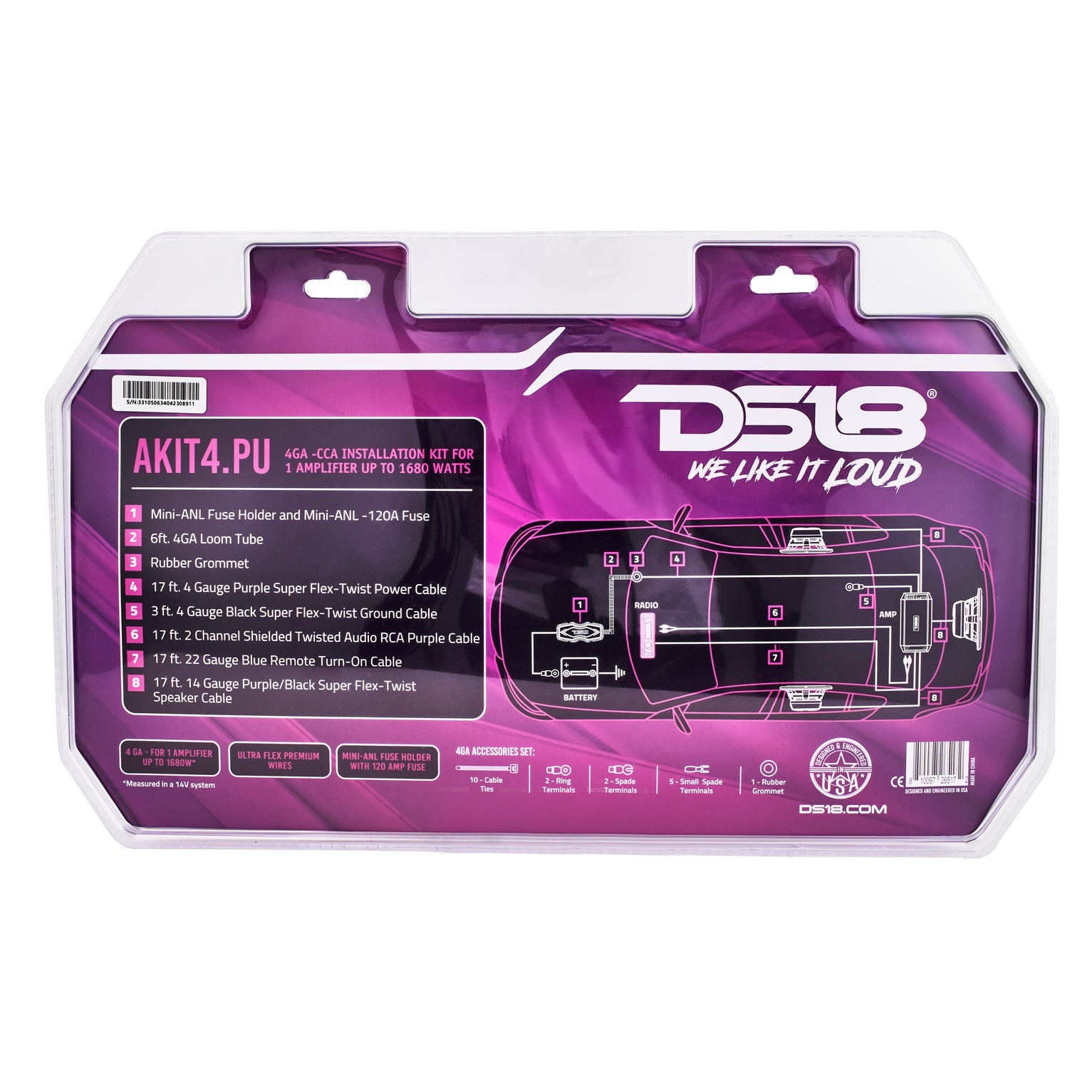 4-GA Amplifier Installation Wiring Kit - Purple