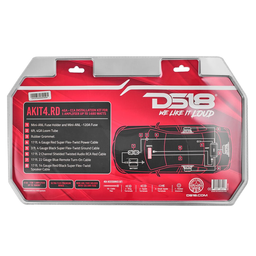 4-GA Amplifier Installation Wiring Kit - Red