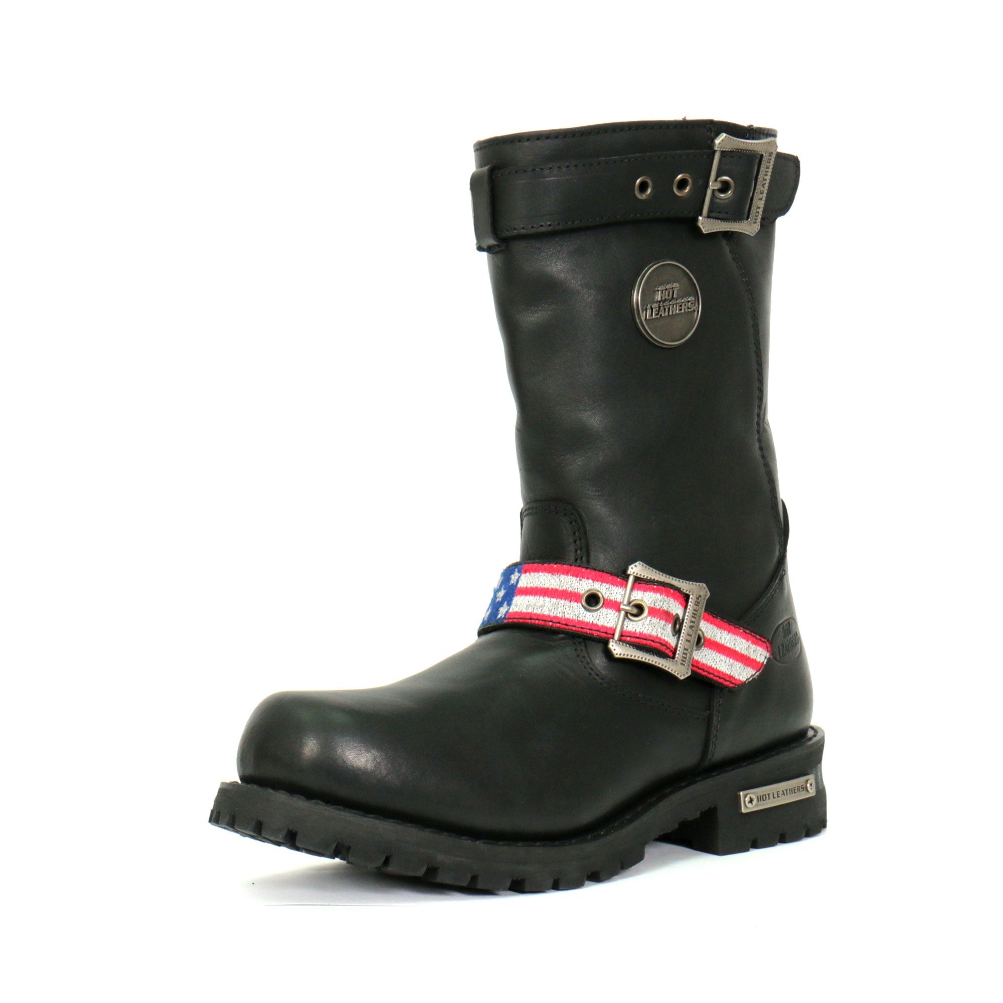 BTM1019 Men's Black Tall Round Toe Harness Boots with Flag Strap