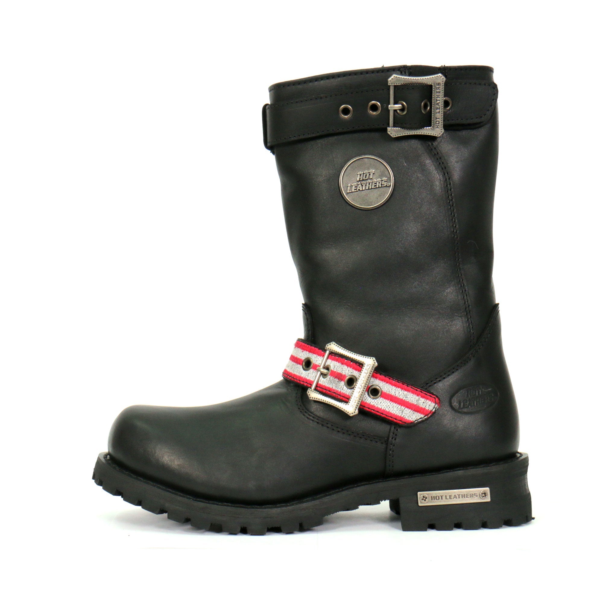 BTM1019 Men's Black Tall Round Toe Harness Boots with Flag Strap
