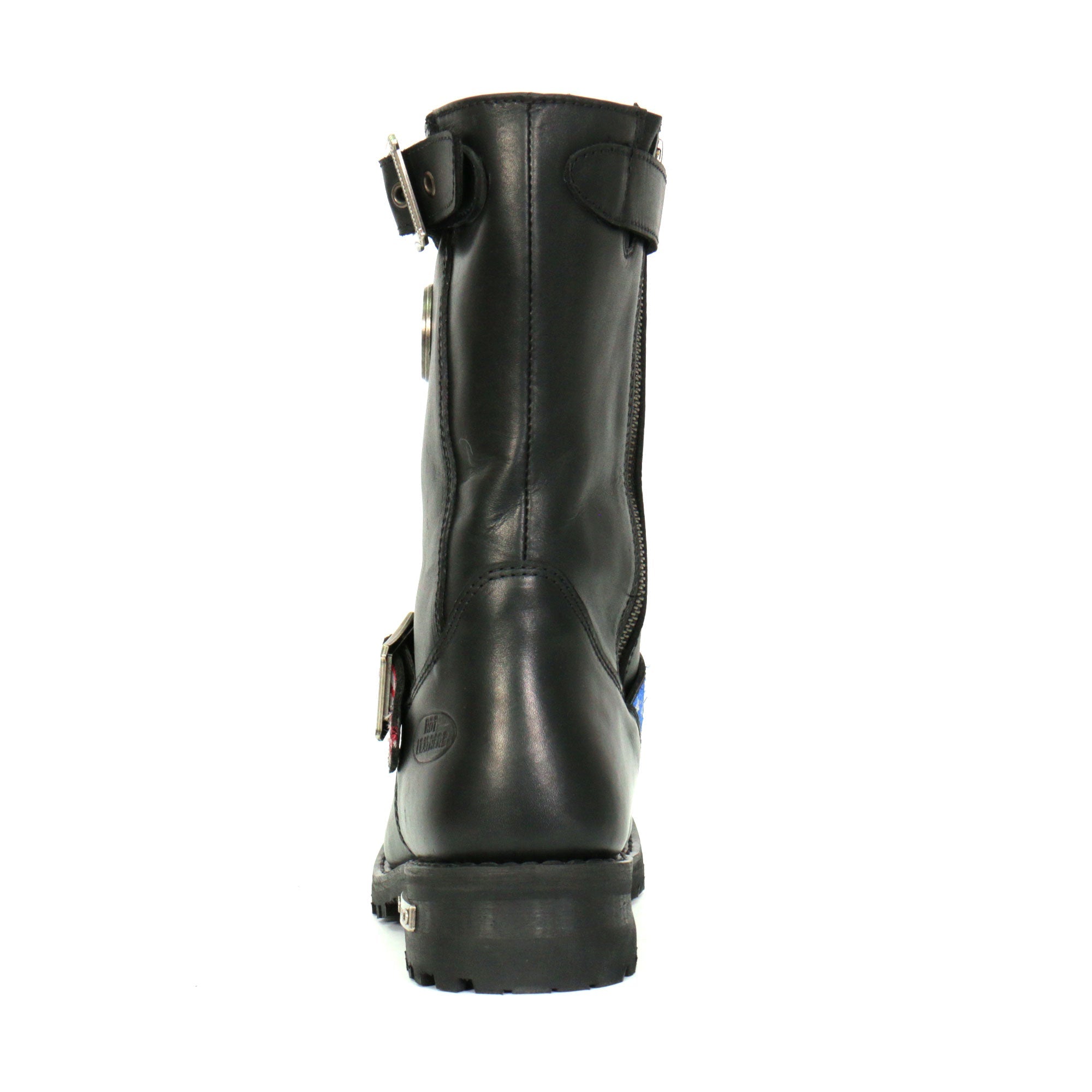 BTM1019 Men's Black Tall Round Toe Harness Boots with Flag Strap