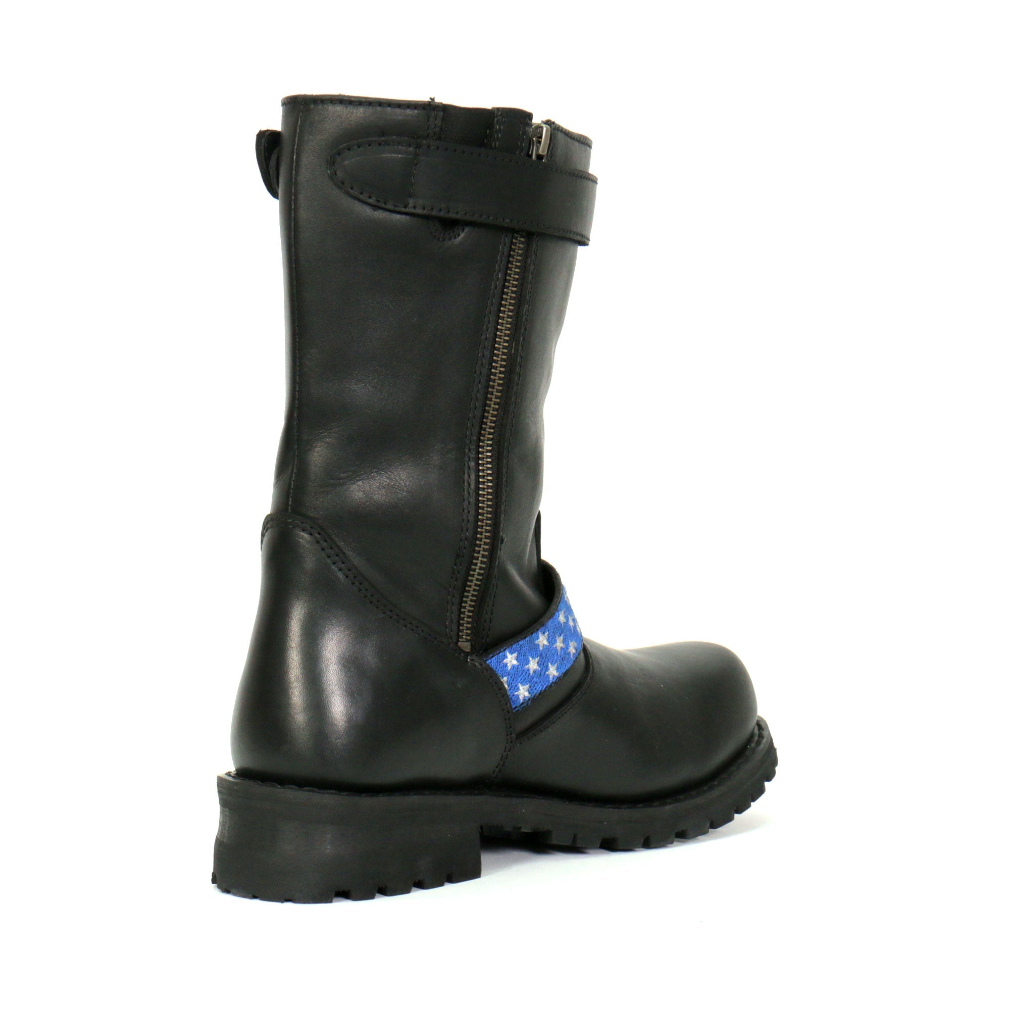 BTM1019 Men's Black Tall Round Toe Harness Boots with Flag Strap