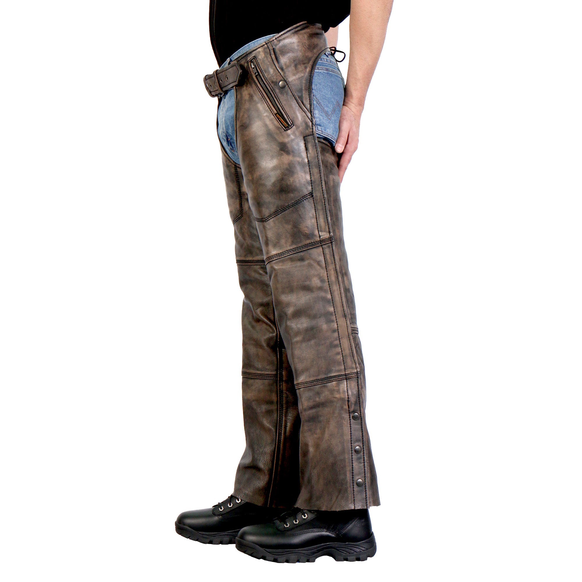 CHM1008 Unisex Motorcycle style Distressed Brown Premium Leather Biker Chaps