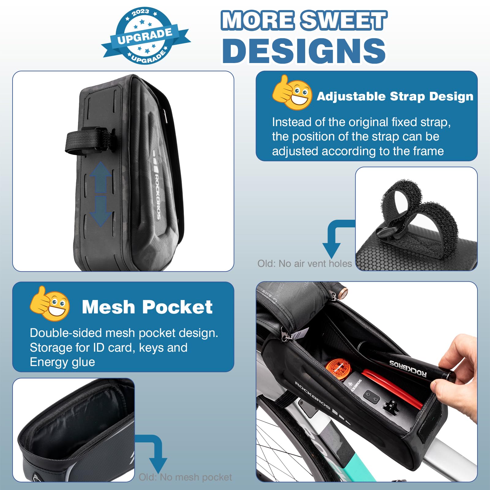 ROCKBROS Bike Bag Under 6.8” Bicycle Accessories Pouch, EVA Waterproof