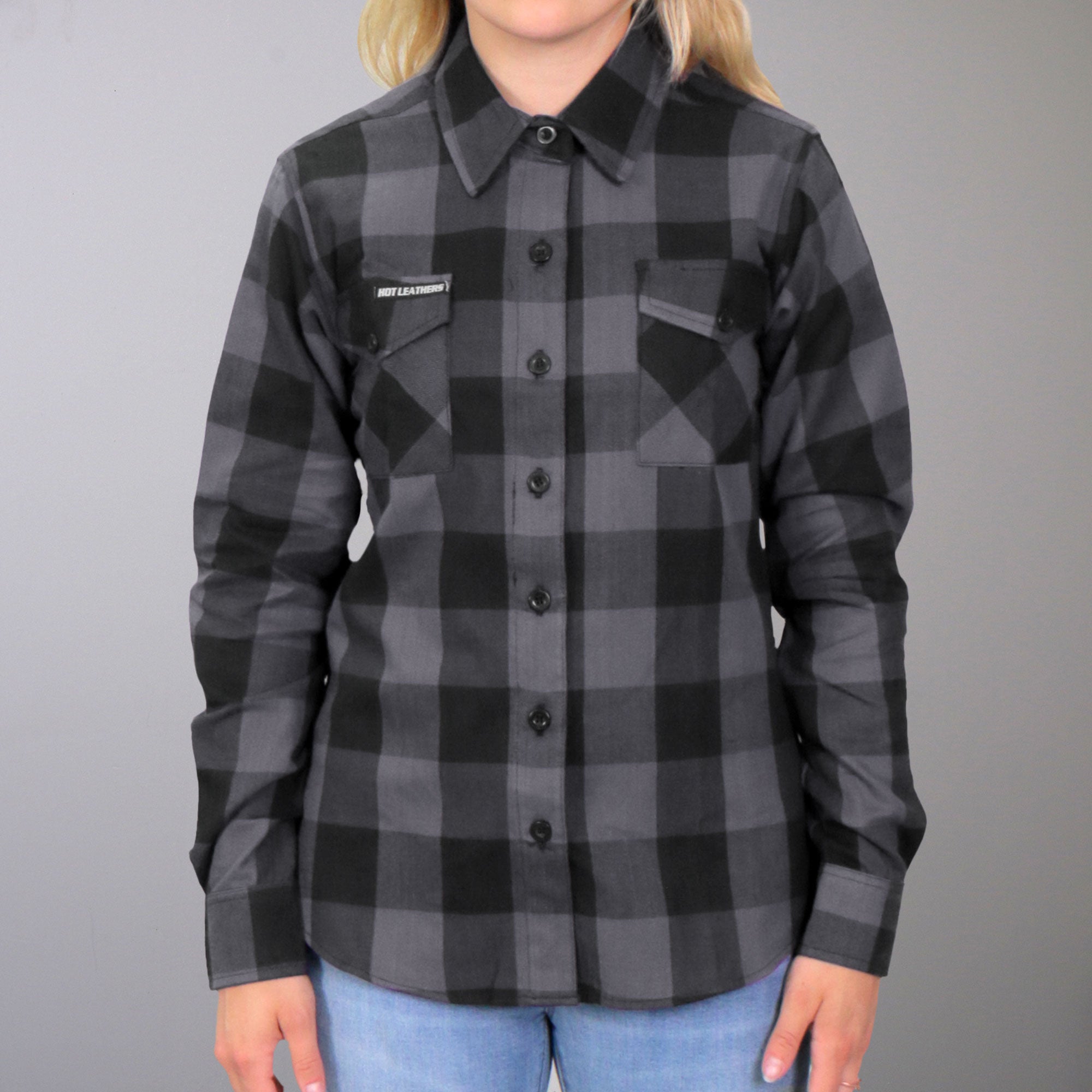 FLL3001 Ladies Long Sleeve Cotton Black and Gray Flannel