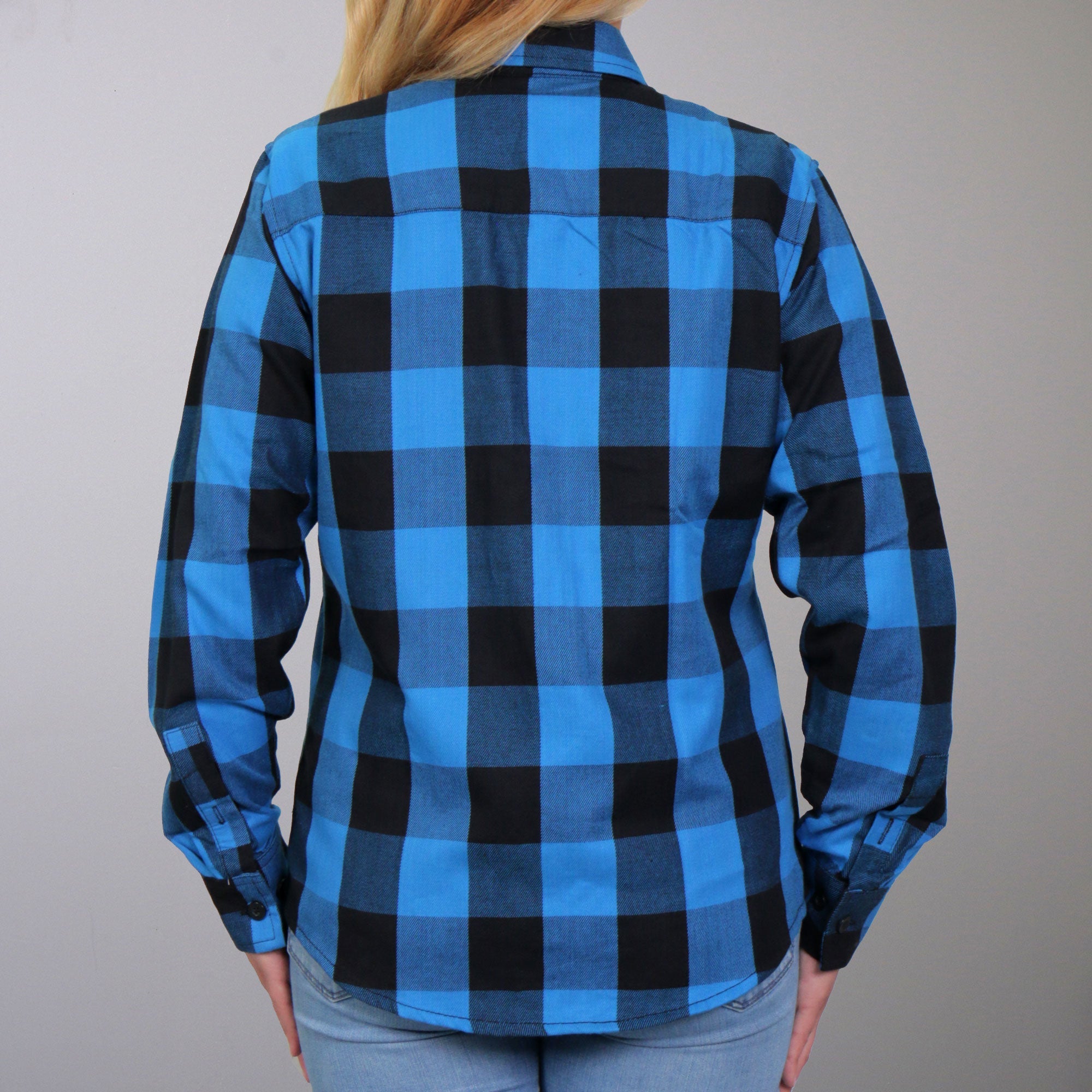 FLL3004 Ladies Black and Aqua Long Sleeve Flannel