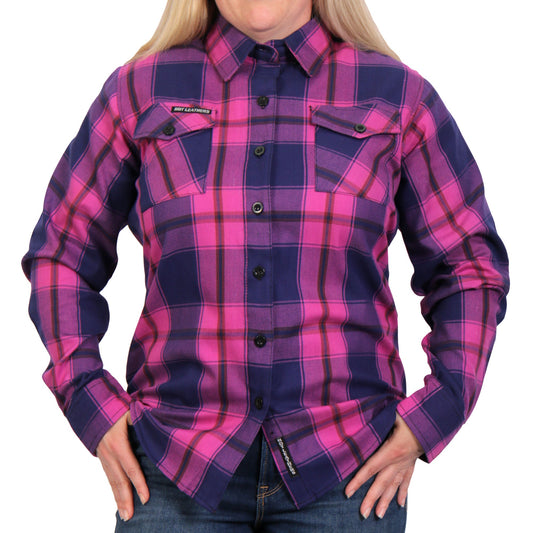 FLL3011 Ladies Pink, Navy and Brown Long Sleeve Ladies Flannel