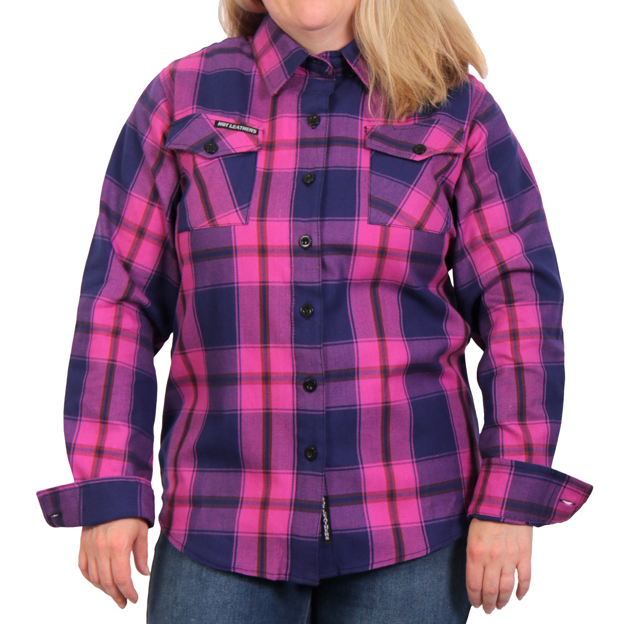 FLL3011 Ladies Pink, Navy and Brown Long Sleeve Ladies Flannel