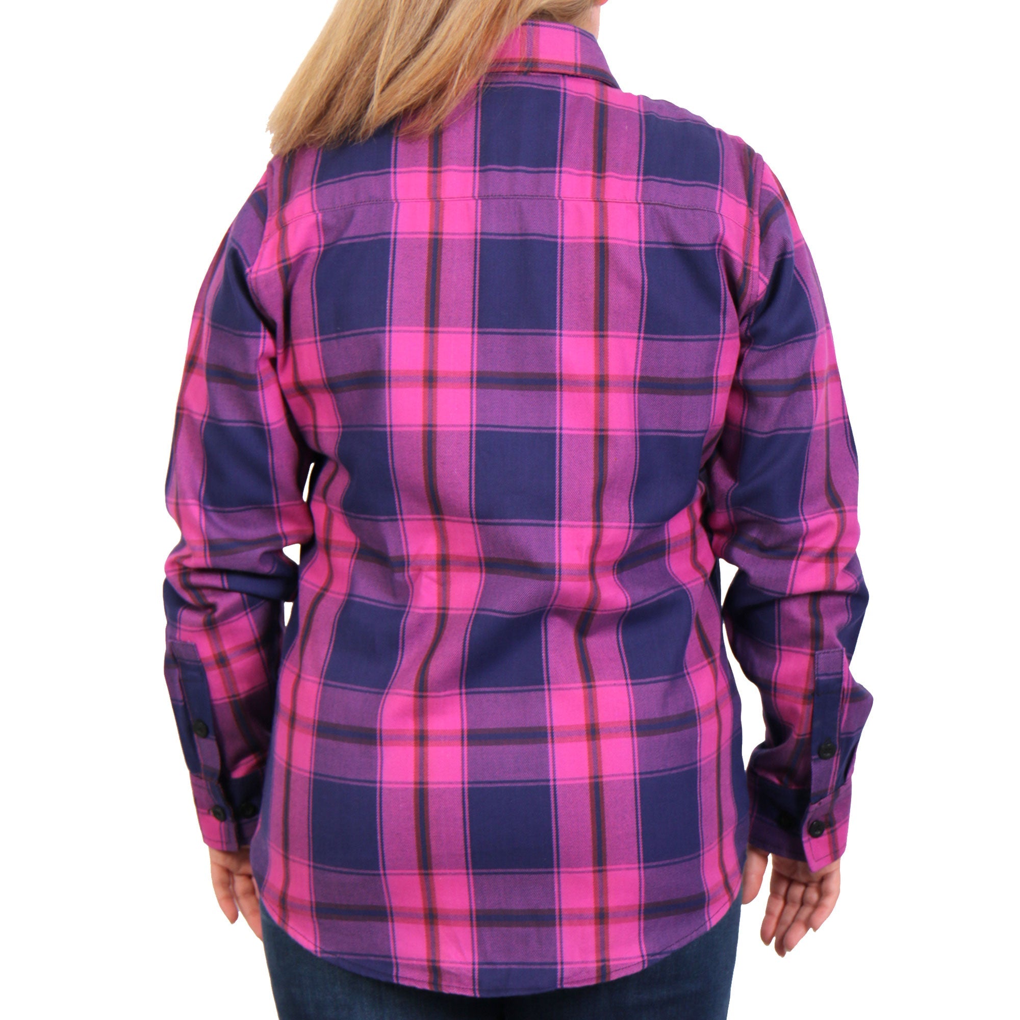 FLL3011 Ladies Pink, Navy and Brown Long Sleeve Ladies Flannel