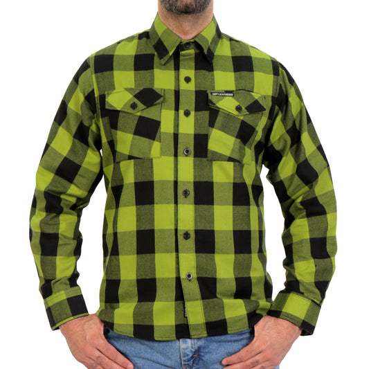 FLM2015 Men's Black and Light Green Long Sleeve Flannel