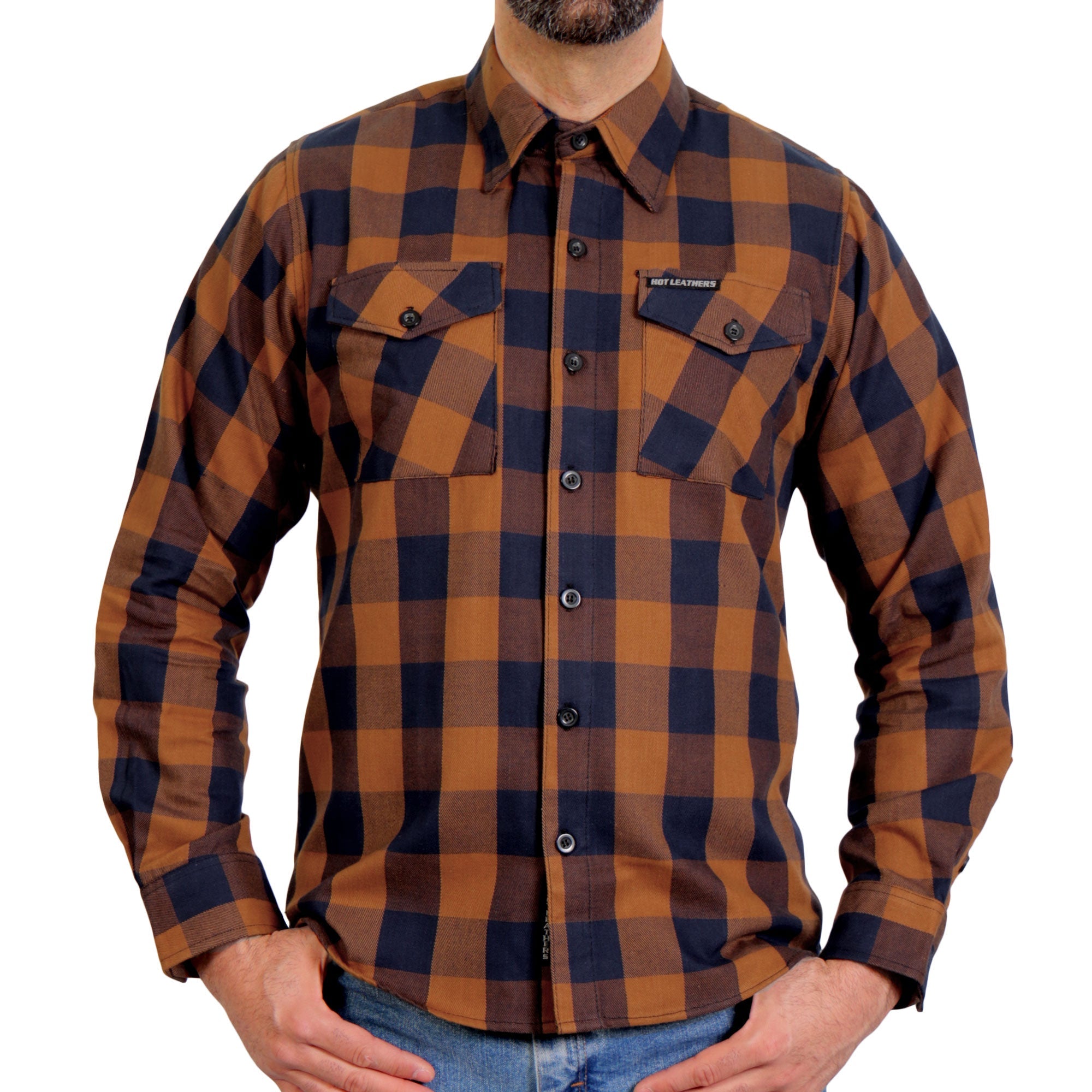 FLM2016 Men's Brown and Navy-Blue Long Sleeve Flannel