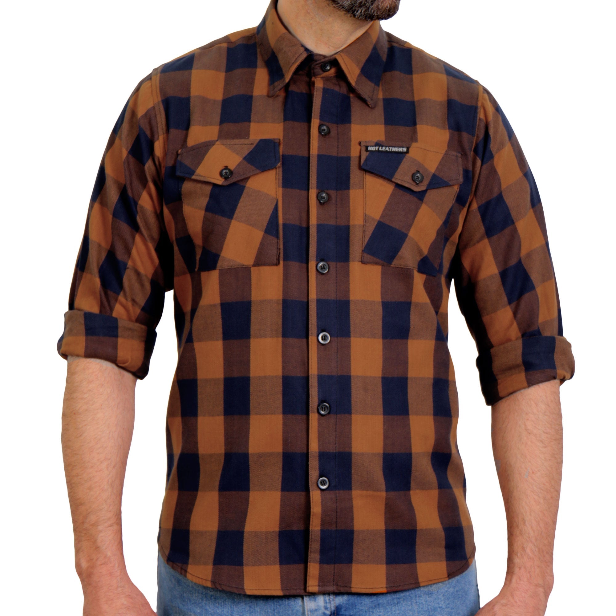 FLM2016 Men's Brown and Navy-Blue Long Sleeve Flannel