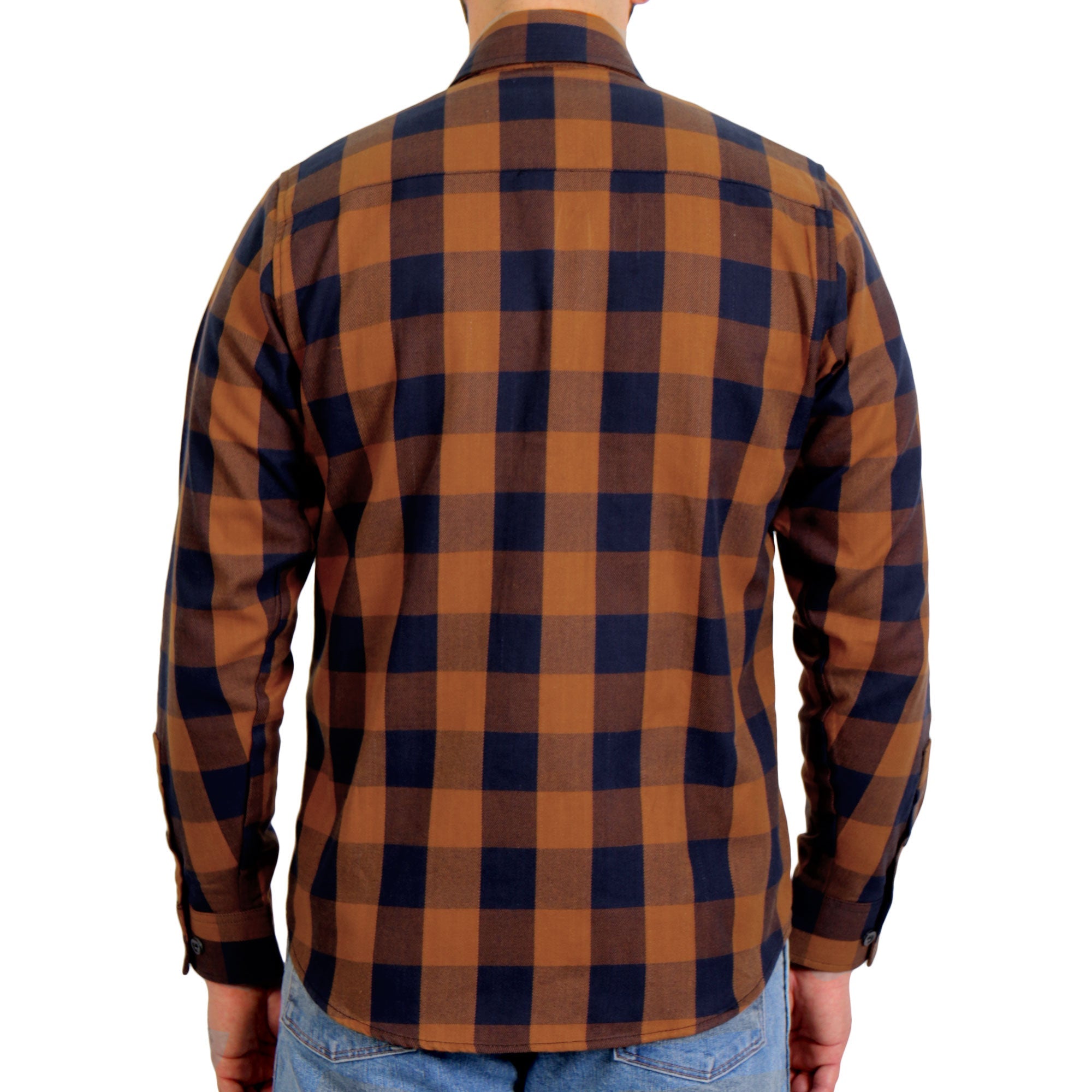FLM2016 Men's Brown and Navy-Blue Long Sleeve Flannel