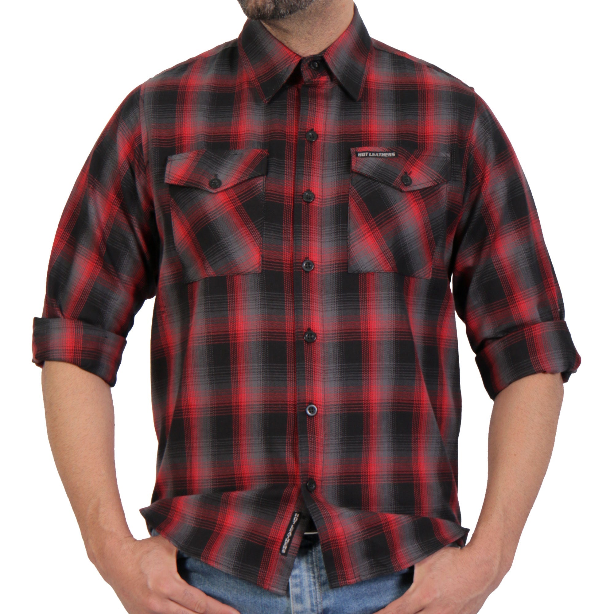 FLM2017 Men's Red and Gray Long Sleeve Flannel Shirt