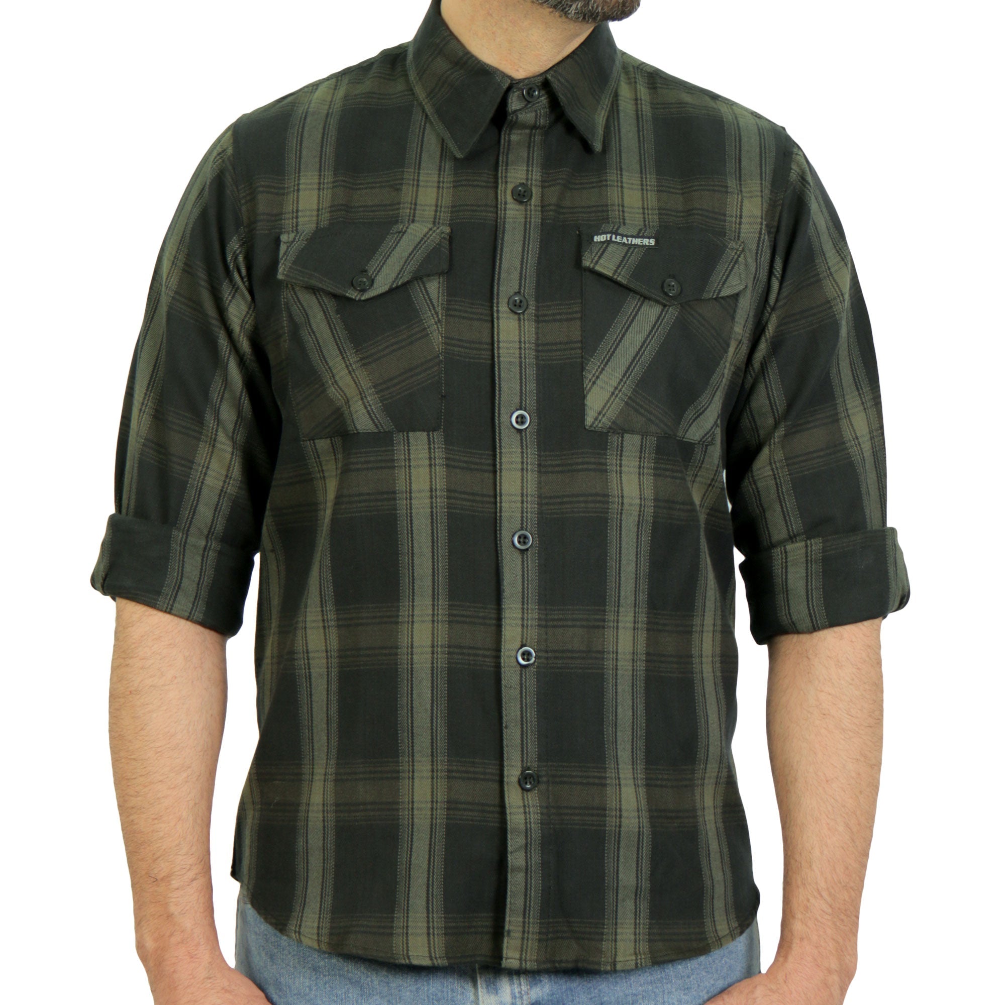 FLM2018 Men's Black and Green Long Sleeve Flannel