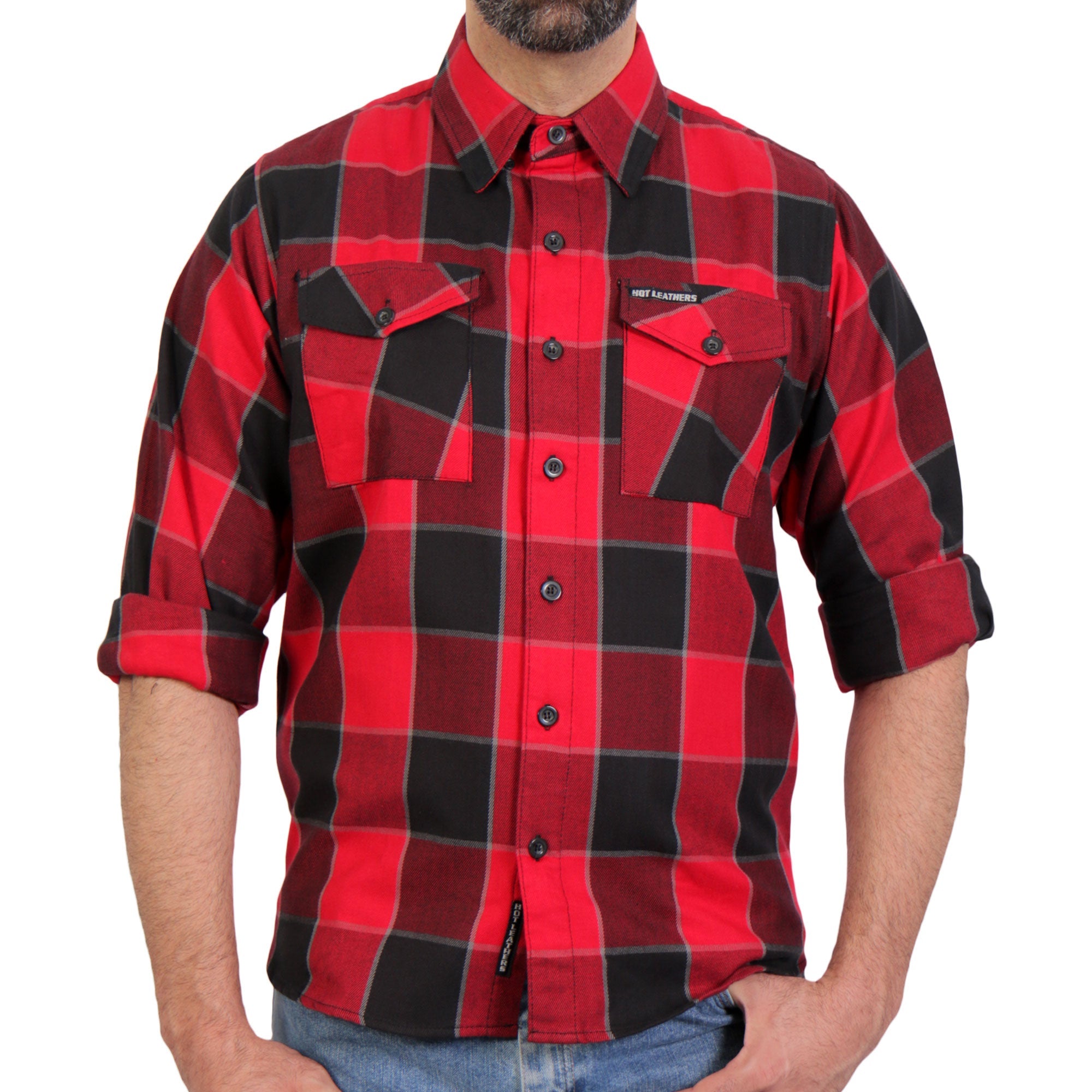 FLM2019 Men's Red Black and Gray Long Sleeve Flannel