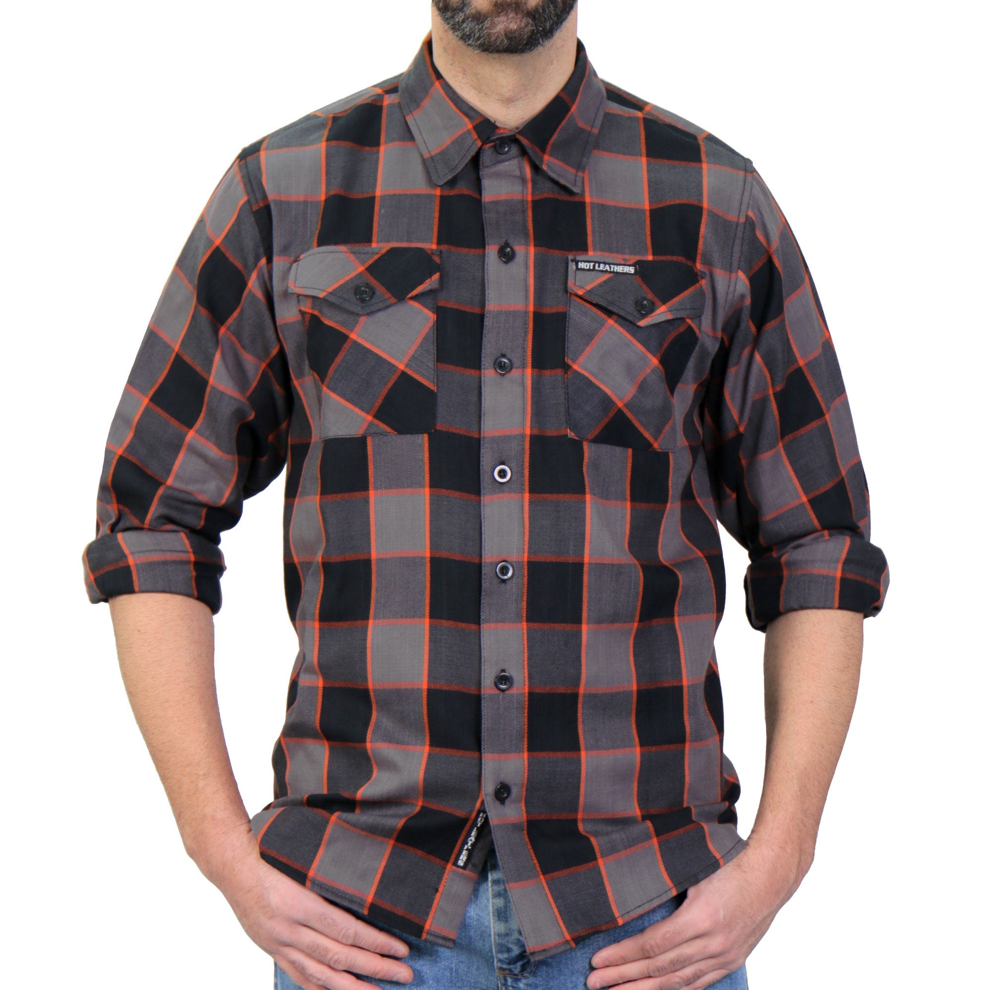 FLM2020 Men's 'Black, Gray and Orange' Flannel Long Sleeve Shirt