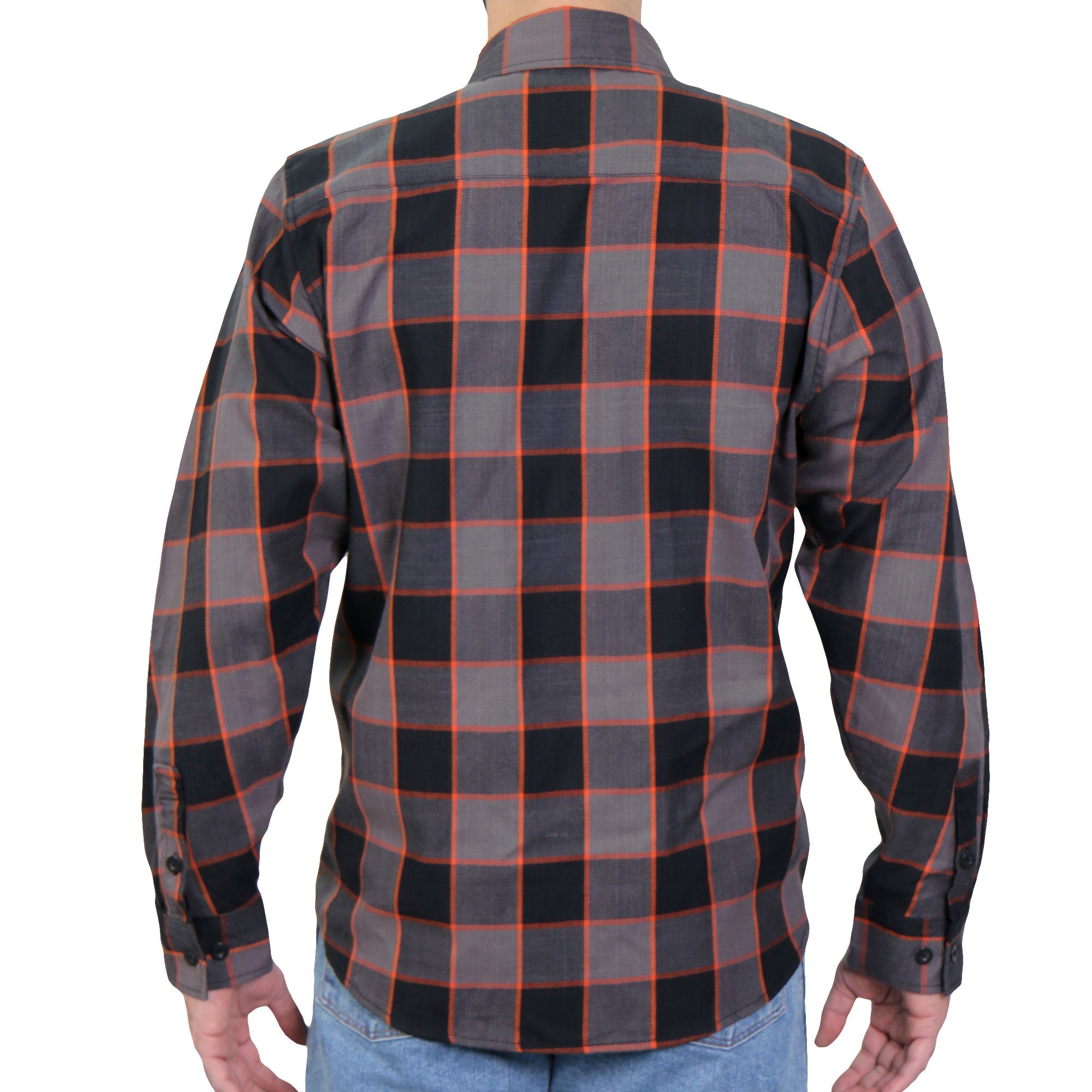 FLM2020 Men's 'Black, Gray and Orange' Flannel Long Sleeve Shirt