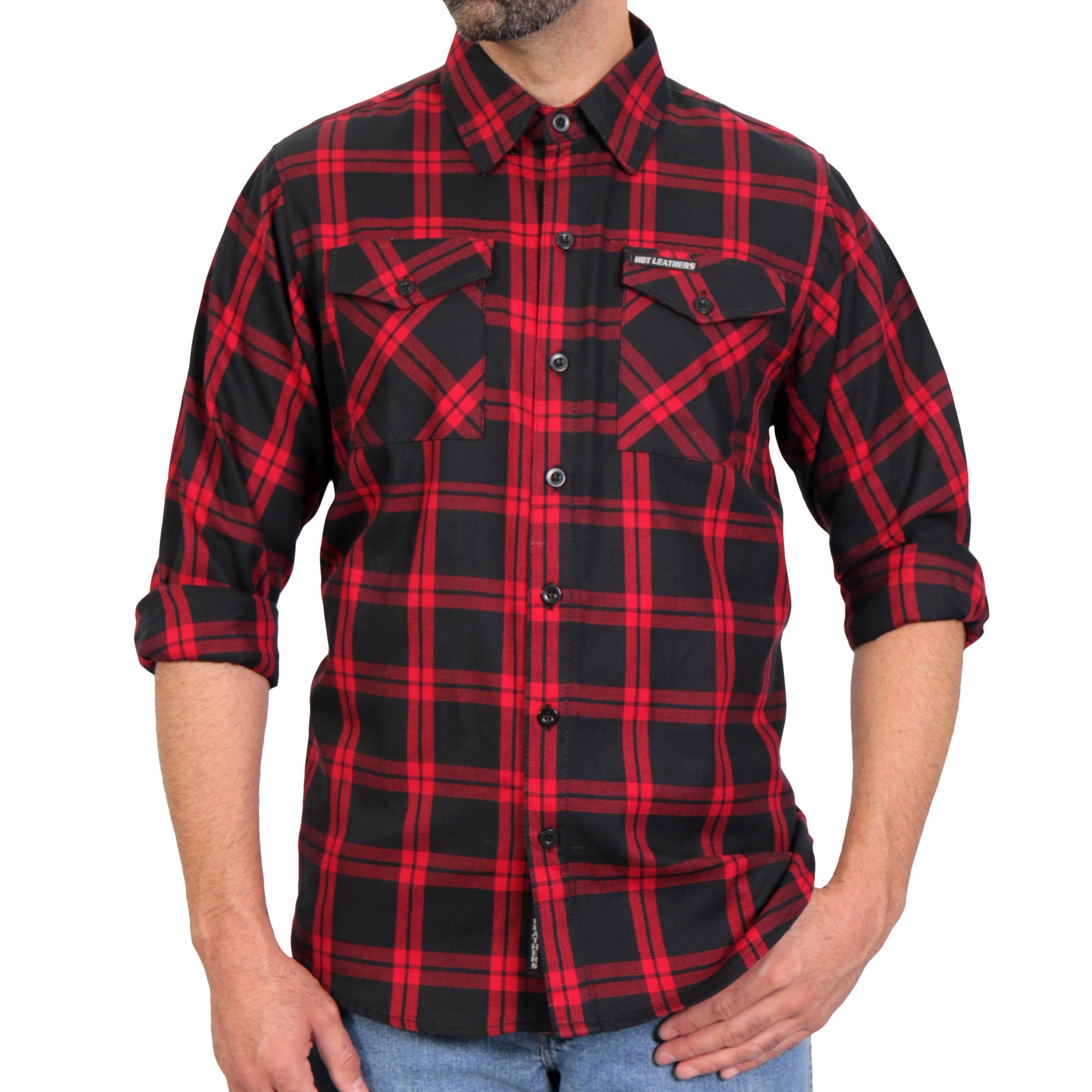 FLM2021 Men's 'Red and Black' Flannel Long Sleeve Shirt
