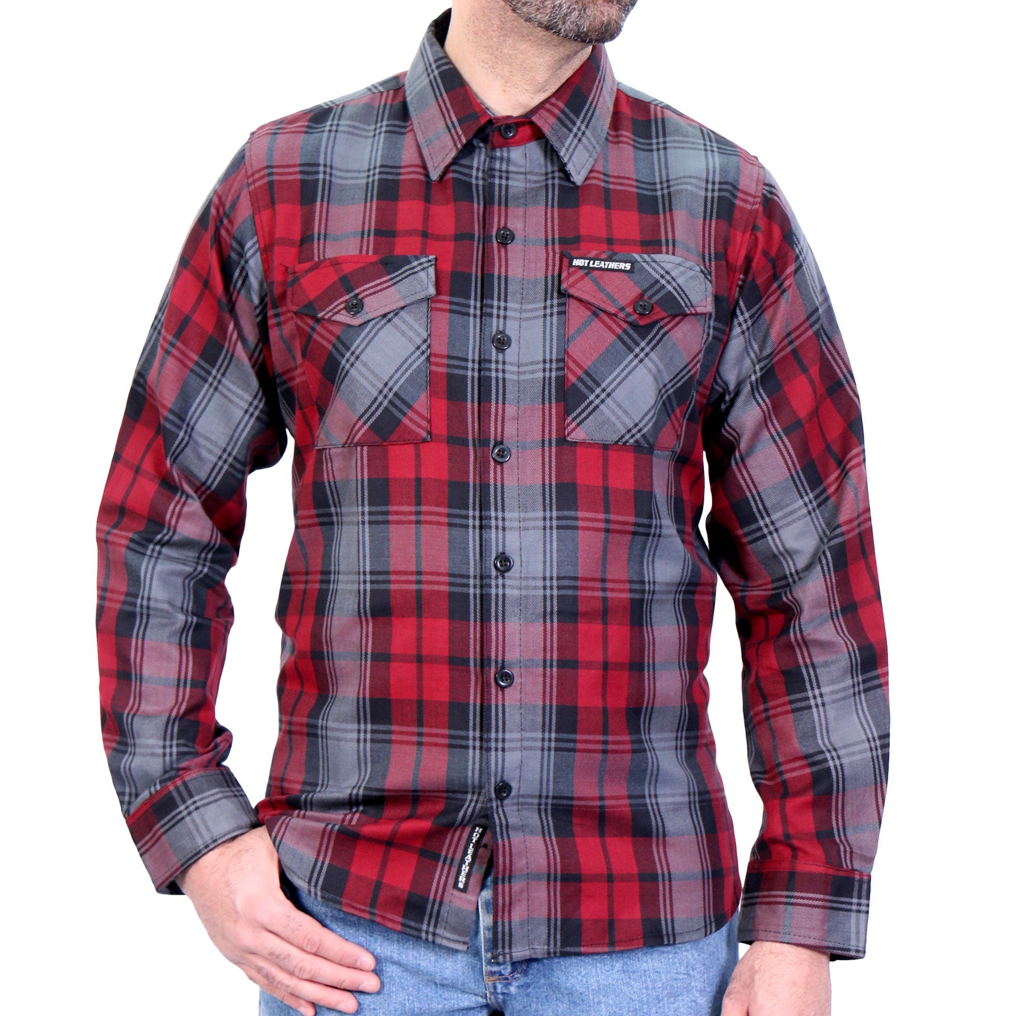 FLM2022 Men's 'Black, Gray and Red' Flannel Long Sleeve Shirt