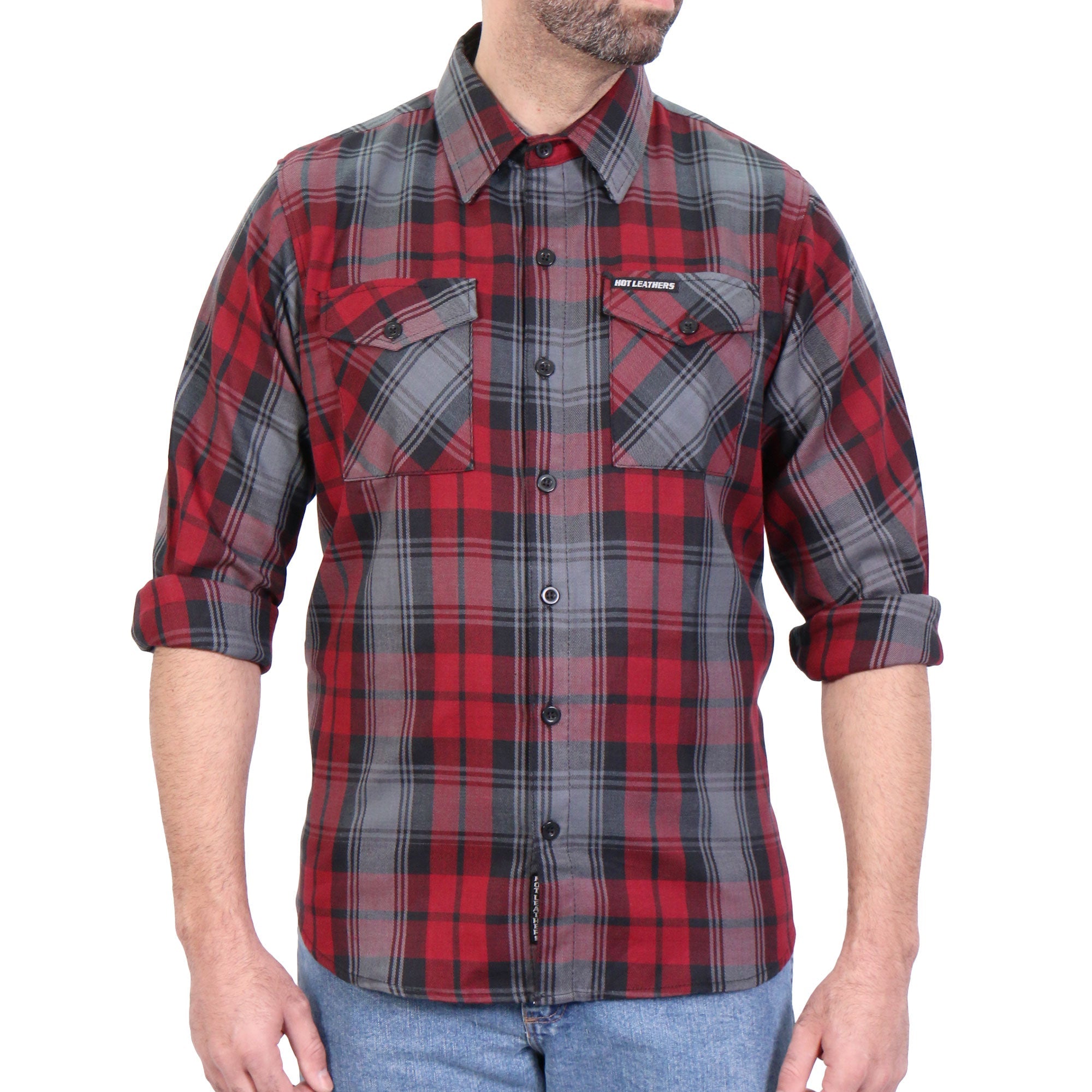 FLM2022 Men's 'Black, Gray and Red' Flannel Long Sleeve Shirt