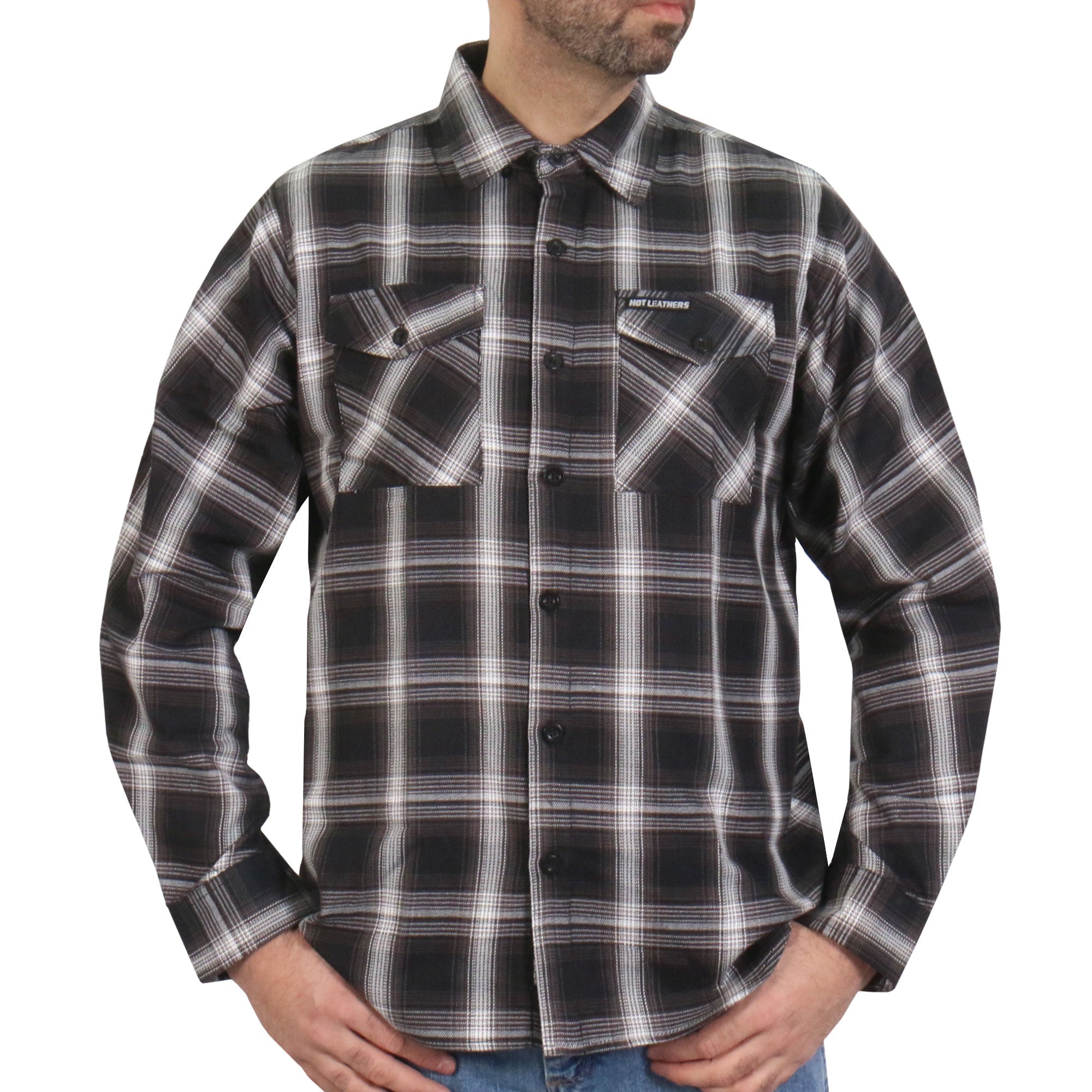 FLM2023 Men's 'White and Black' Flannel Long Sleeve Shirt