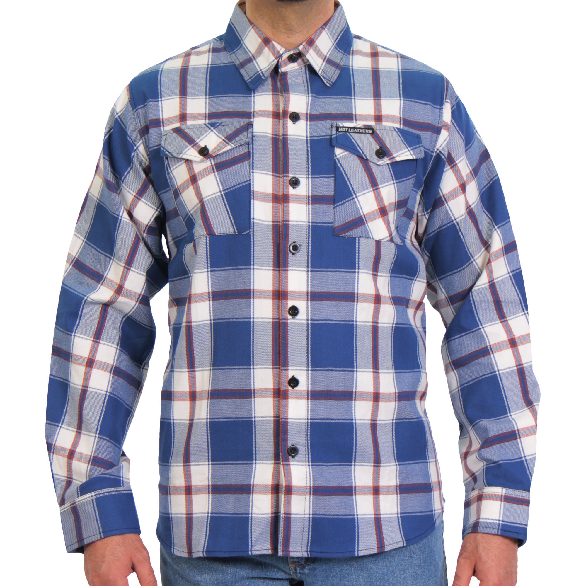 FLM2025 Men's 'Blue, White and Red' Flannel Long Sleeve Shirt
