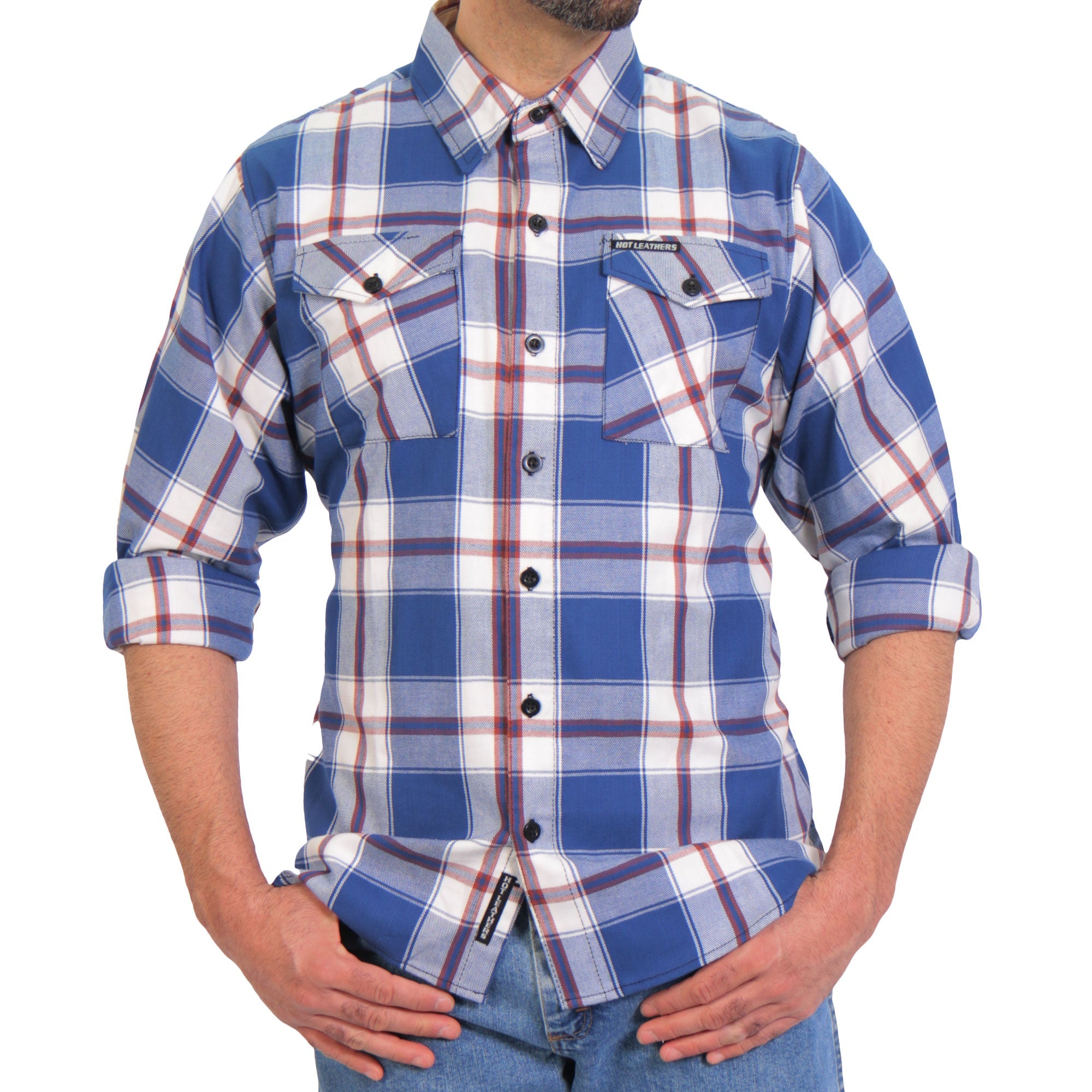 FLM2025 Men's 'Blue, White and Red' Flannel Long Sleeve Shirt