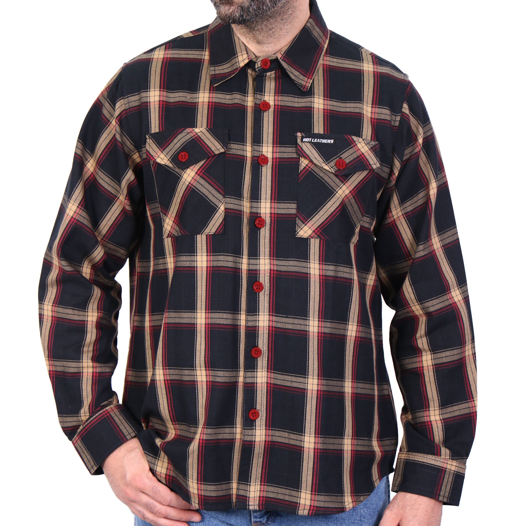 Black Tan and Red Flannel Shirt