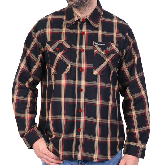 Black Tan and Red Flannel Shirt