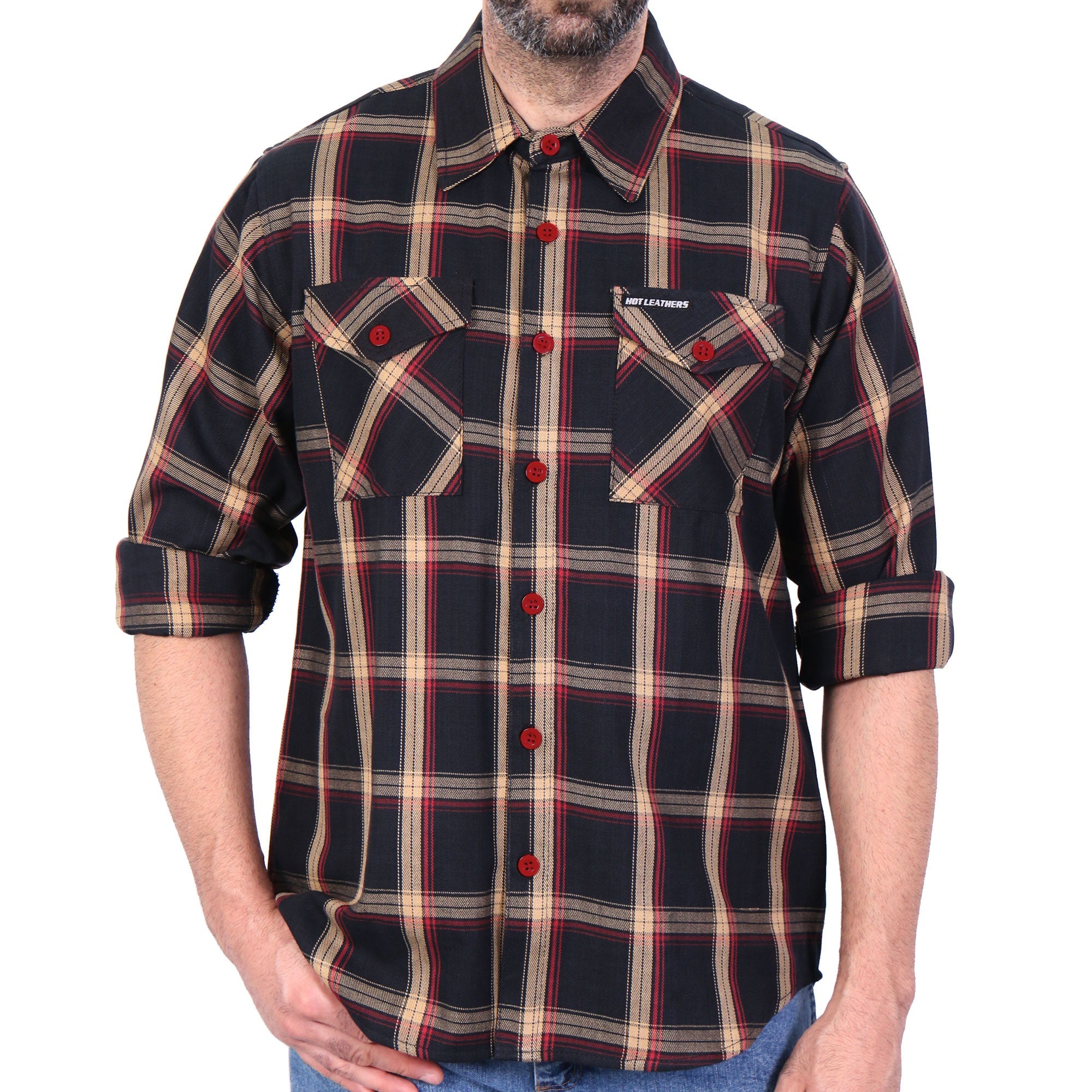 Black Tan and Red Flannel Shirt