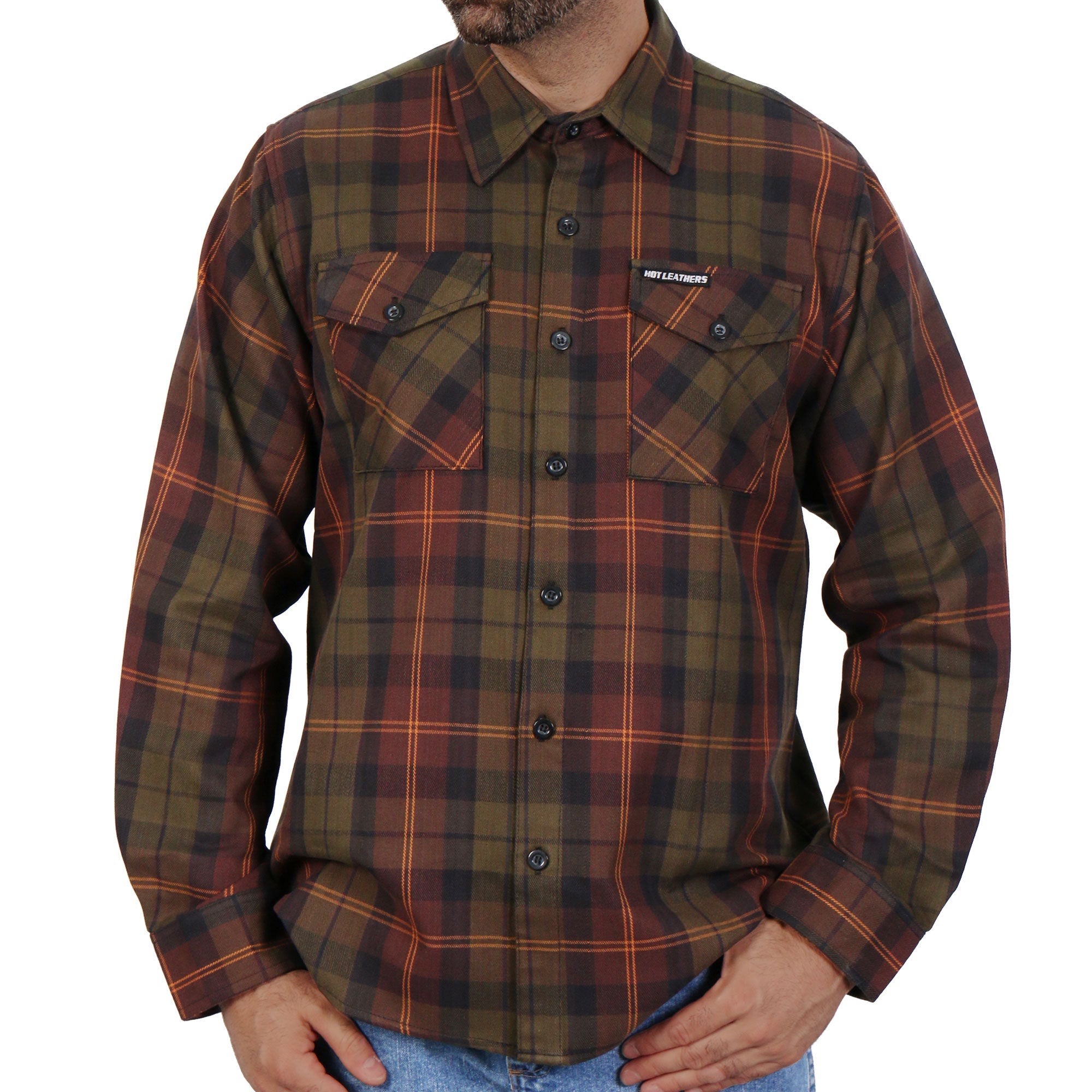 Green Orange and Brown Flannel Shirt