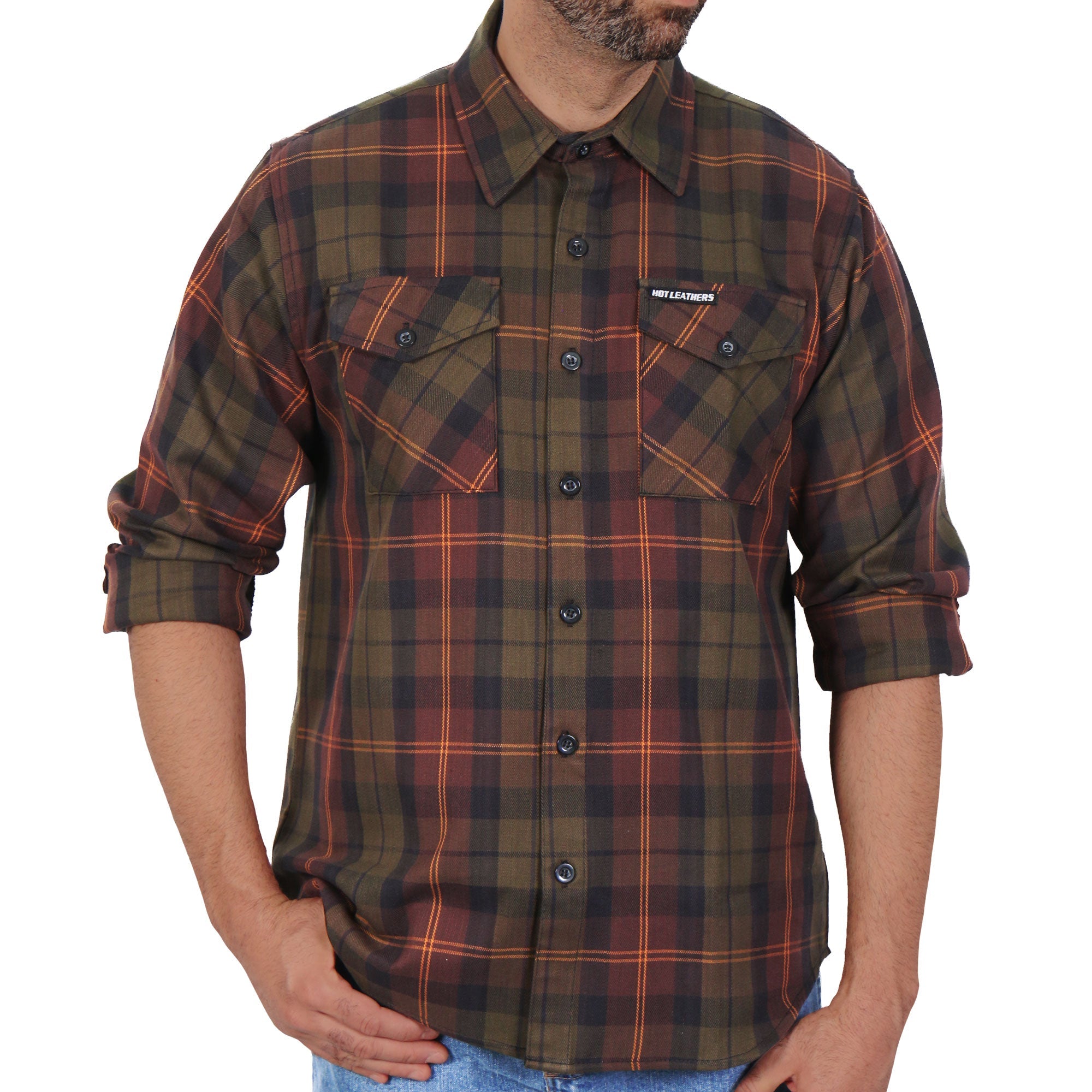 Green Orange and Brown Flannel Shirt