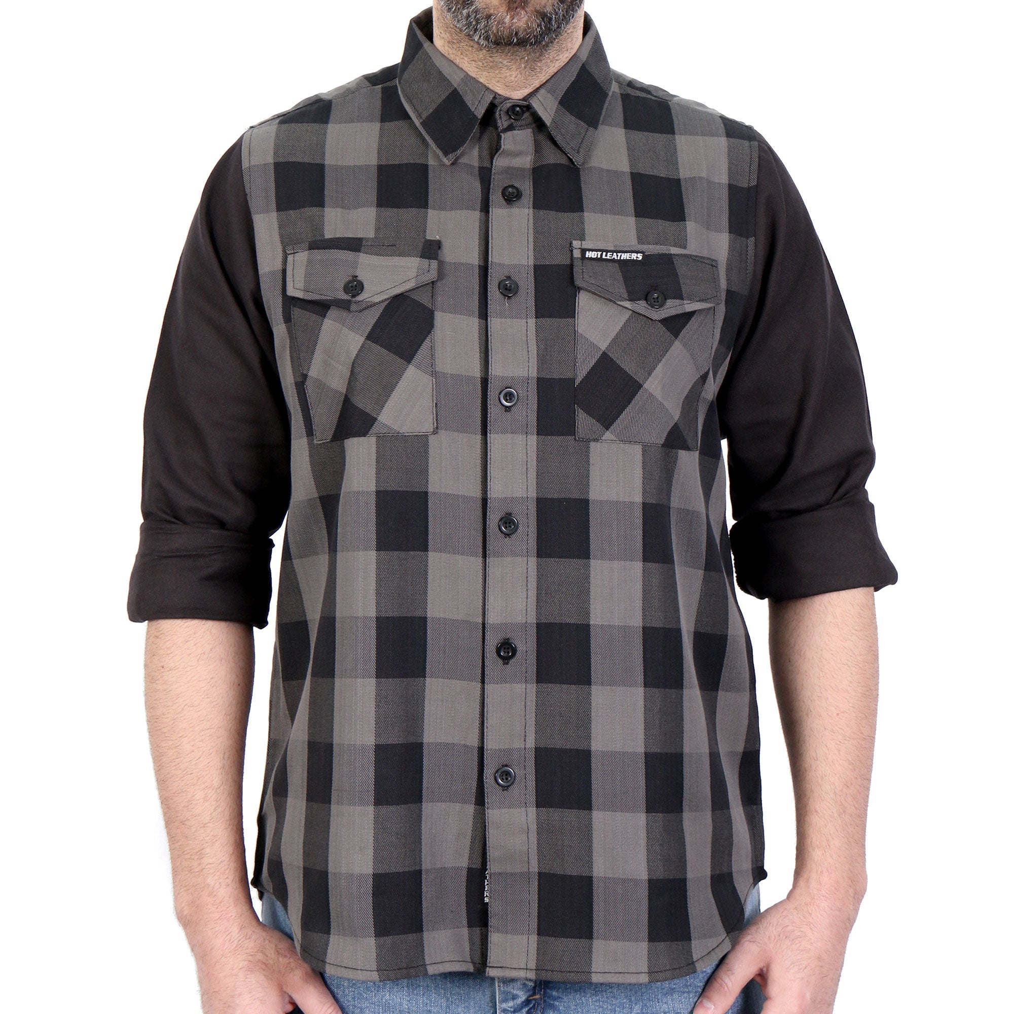 Mens Black And Gray 2 Toned Long Sleeve Flannel Shirt FLM2042