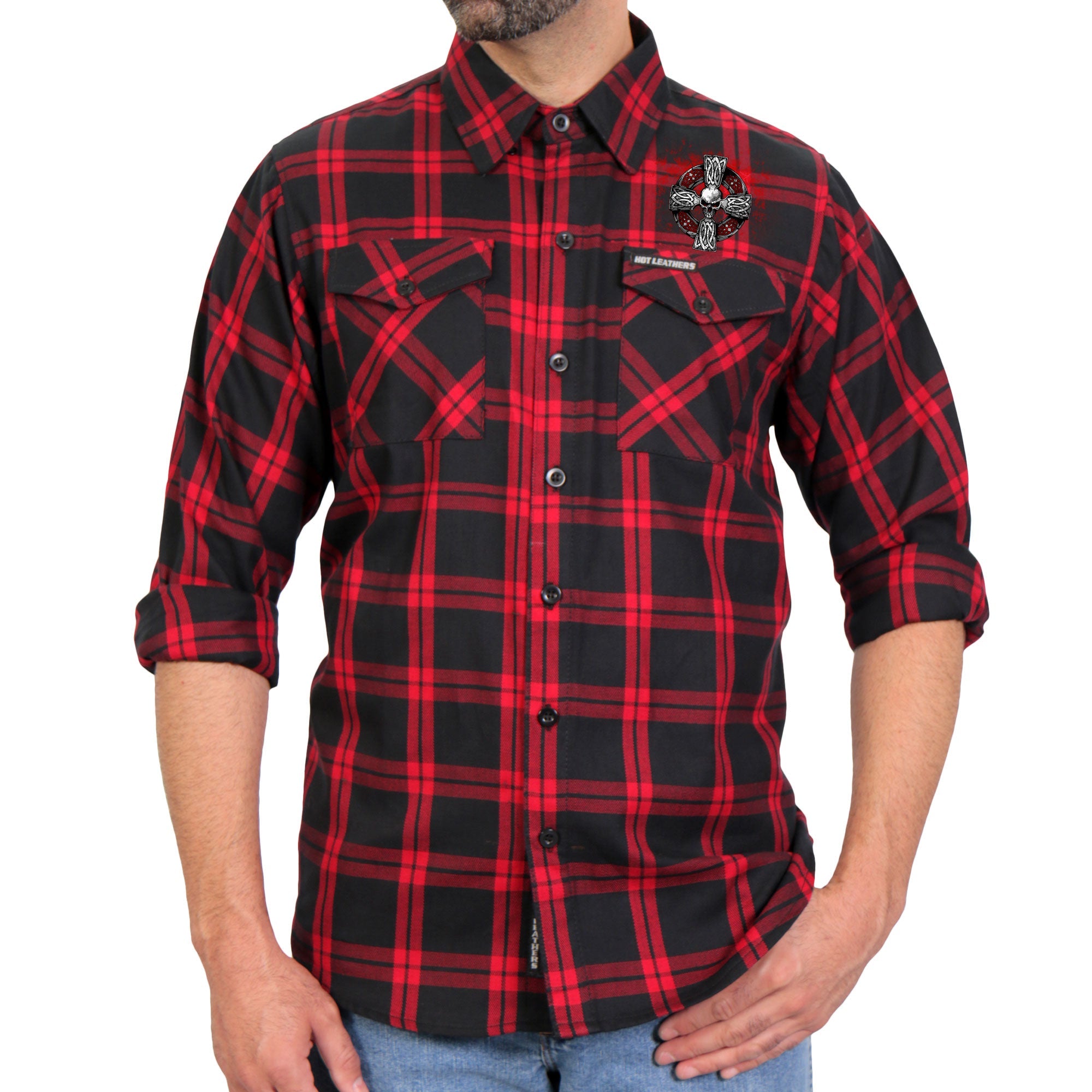 FLM2112 Men's 'Celtic Cross' Flannel Long Sleeve Shirt