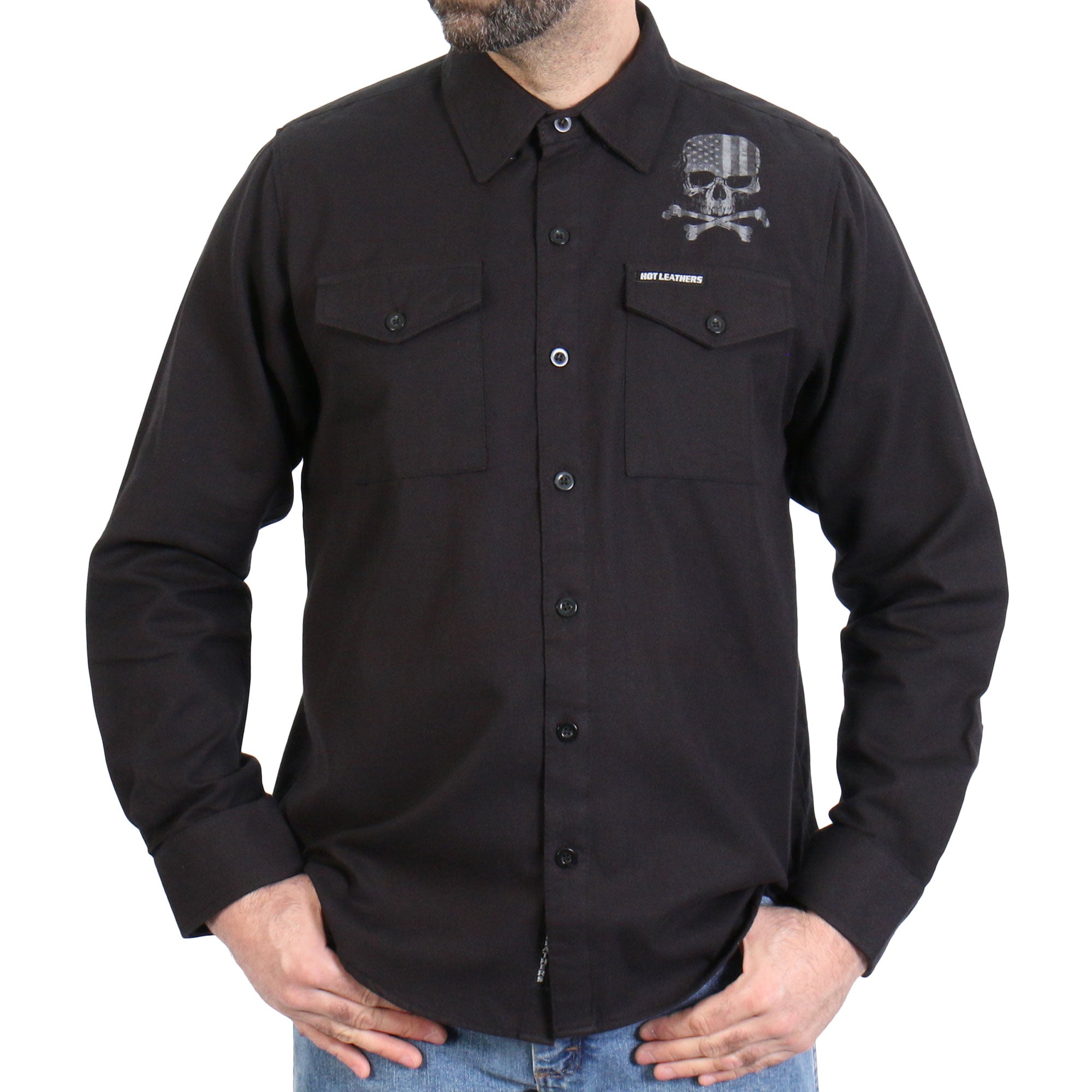 FLM2113 Men's 'Black Flag Skull' Long Sleeve Flannel